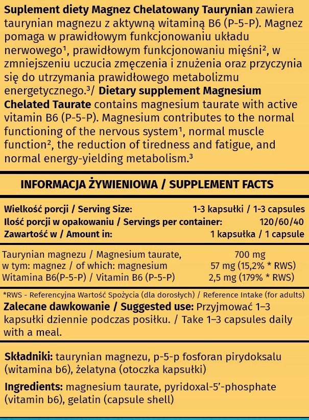 Magnesium Taurate 700MG + B6 MAGNESIUM per day, FATIGUE - Heelage Brand no brand