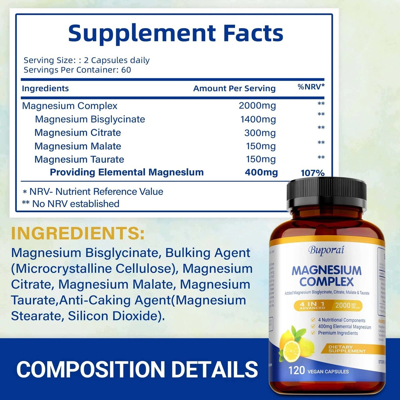 Magnesium complex – ultra strong, maximum absorption, sleep, nerves and healthy Expiration date at least 1 year from the date of purchase