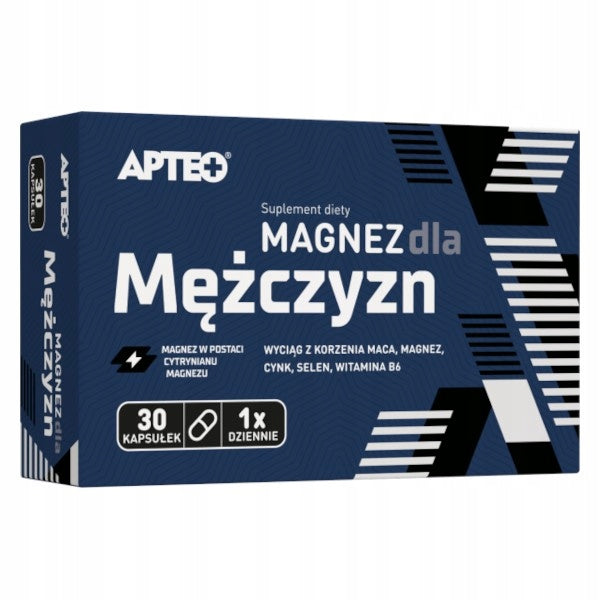 Magnesium for men APTEO, maca root extract, zinc, selenium, 30 capsules