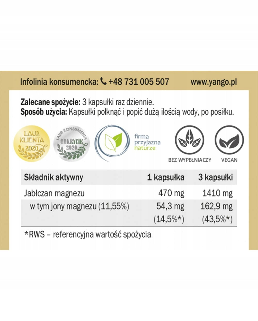 Magnesium malate - Yango - 90 kaps - Memory - Nervous system Brand Yango