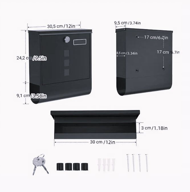 Mailbox for home newspaper Grey, 300x100x340mm steel Color gray