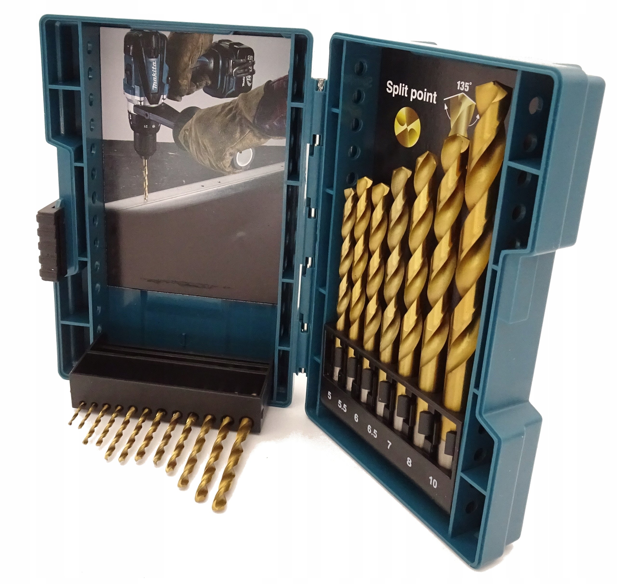 Makita Set of Solid HSS-TIN Drill Bits for Metal 19 pcs DIN 338 1,5-10mm Manufacturer code B-67795-D-67527