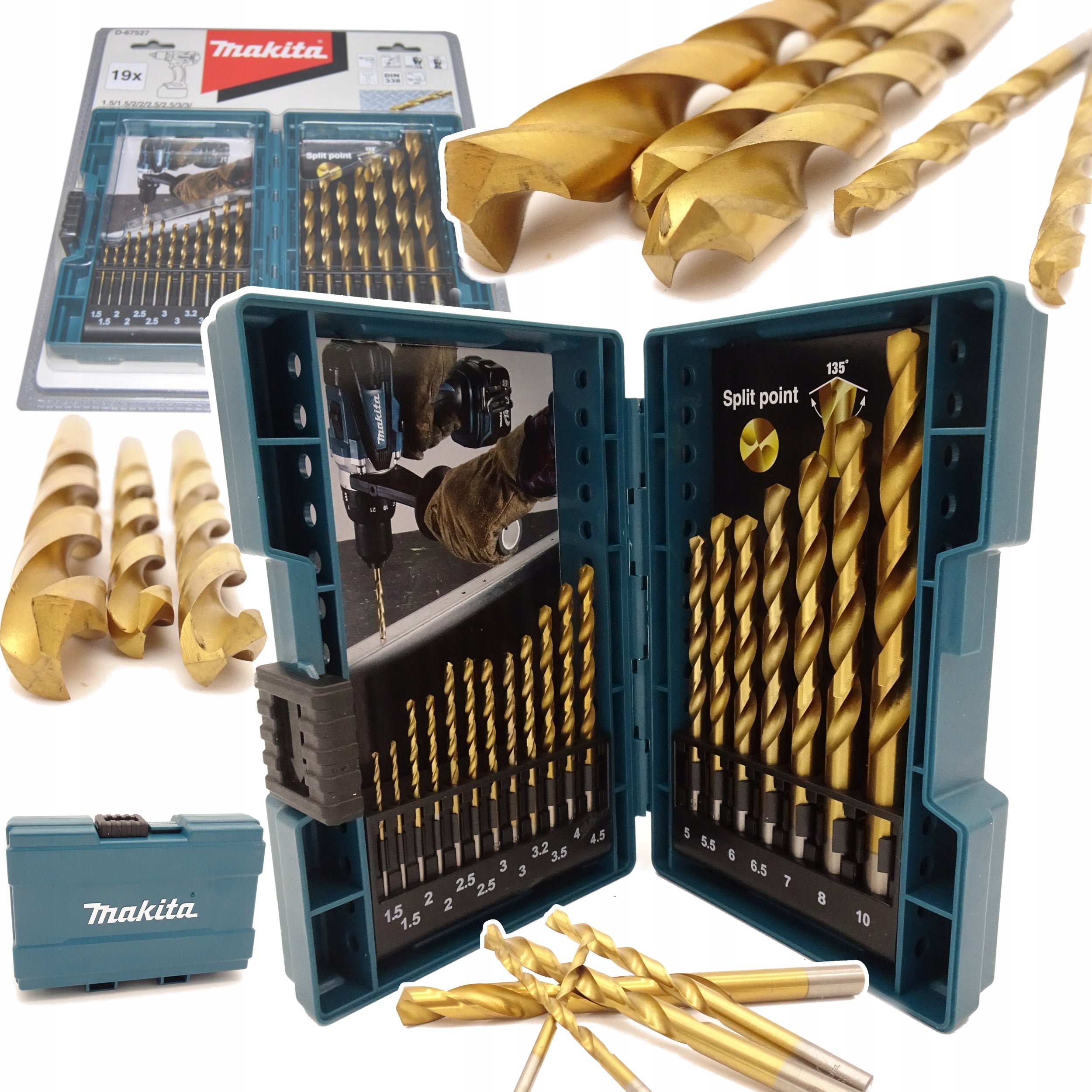 Makita Set of Solid HSS-TIN Drill Bits for Metal 19 pcs DIN 338 1,5-10mm
