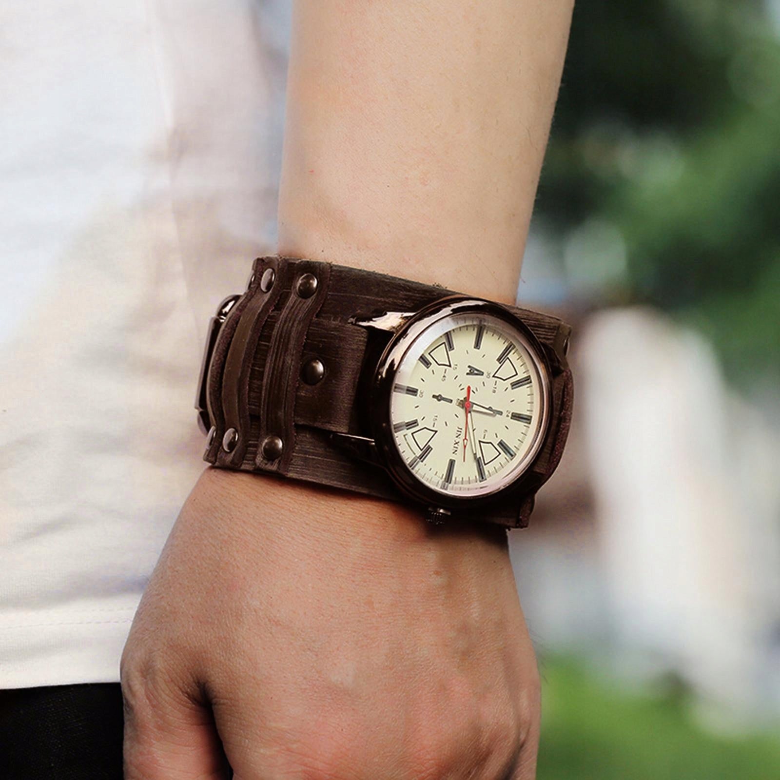 Male Retro Punk Pointer Watch Leather Brown Kind digital