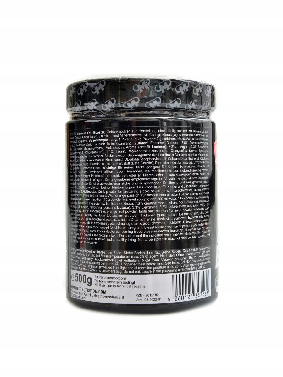 Mammut nutrition XXL Booster 500 g pomeranč maracuja Expiration date at least six months from the date of purchase