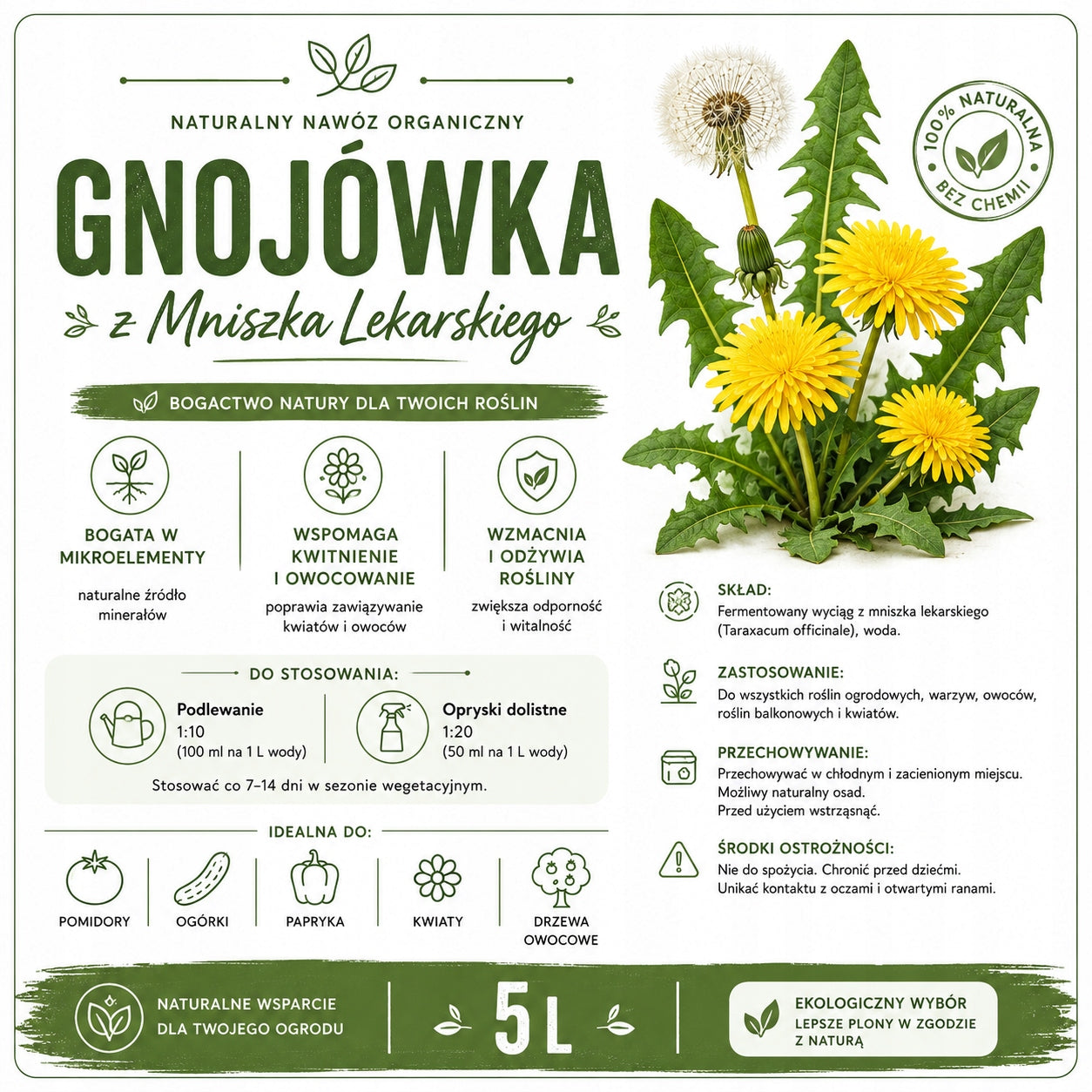Manure from Dandelion 5L Fermented Plant Extract Packaging status original