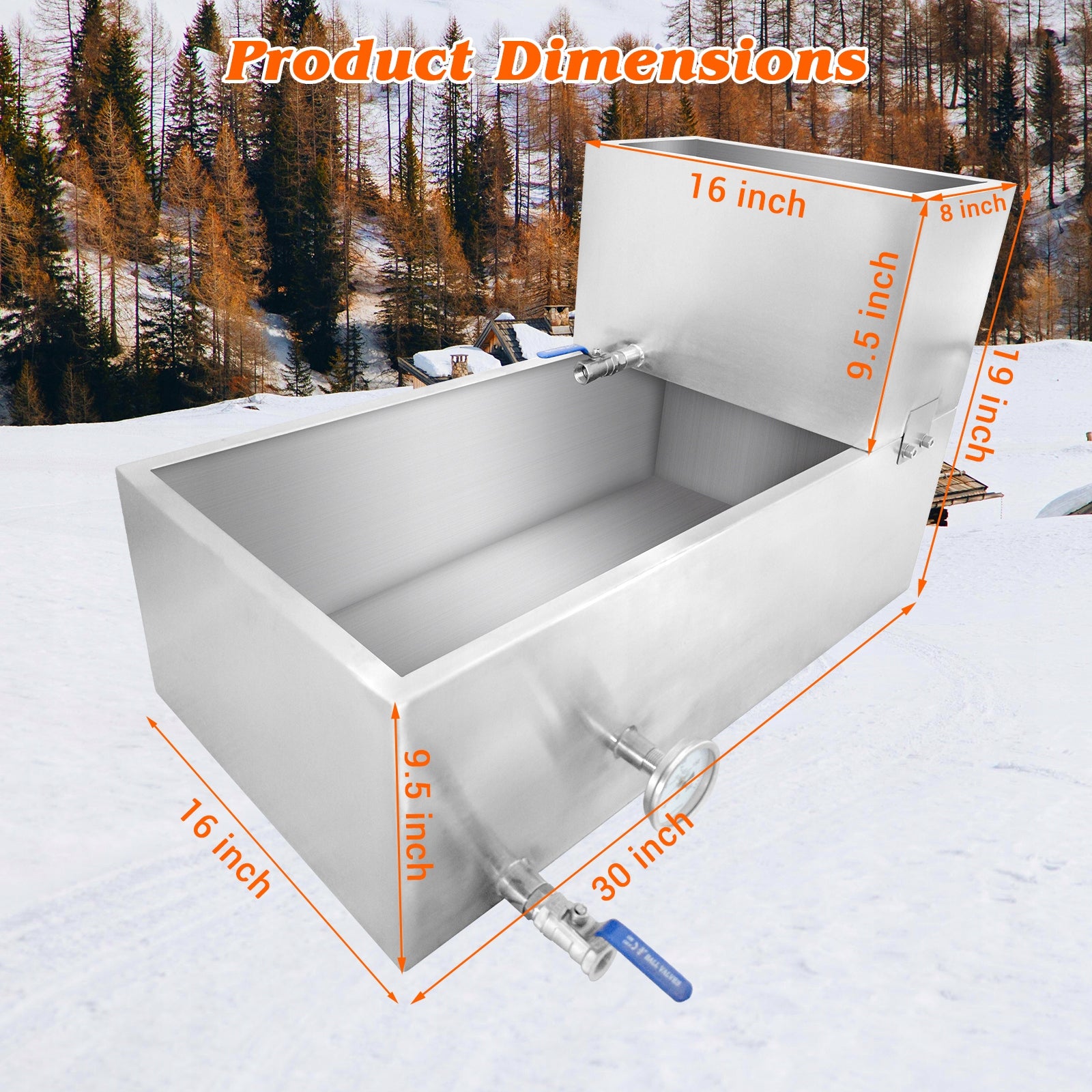Maple Syrup Evaporator Pan, 2 Valves & Thermometer, 79.5L, 76*41*48CM Power 0 W
