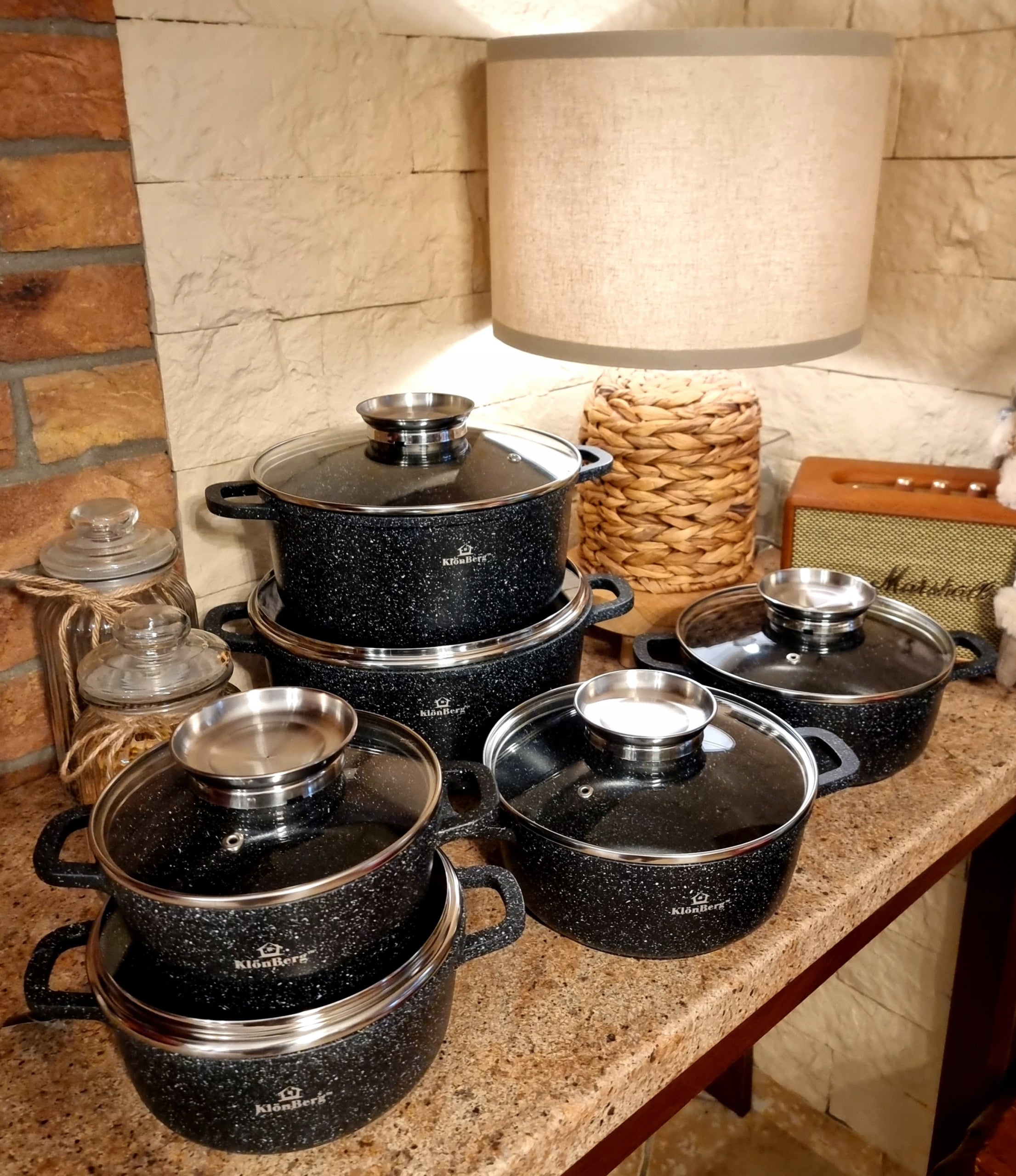 Marble Pots Set of 12 elements KlönBerg - gas pots for induction Line PREMIUM
