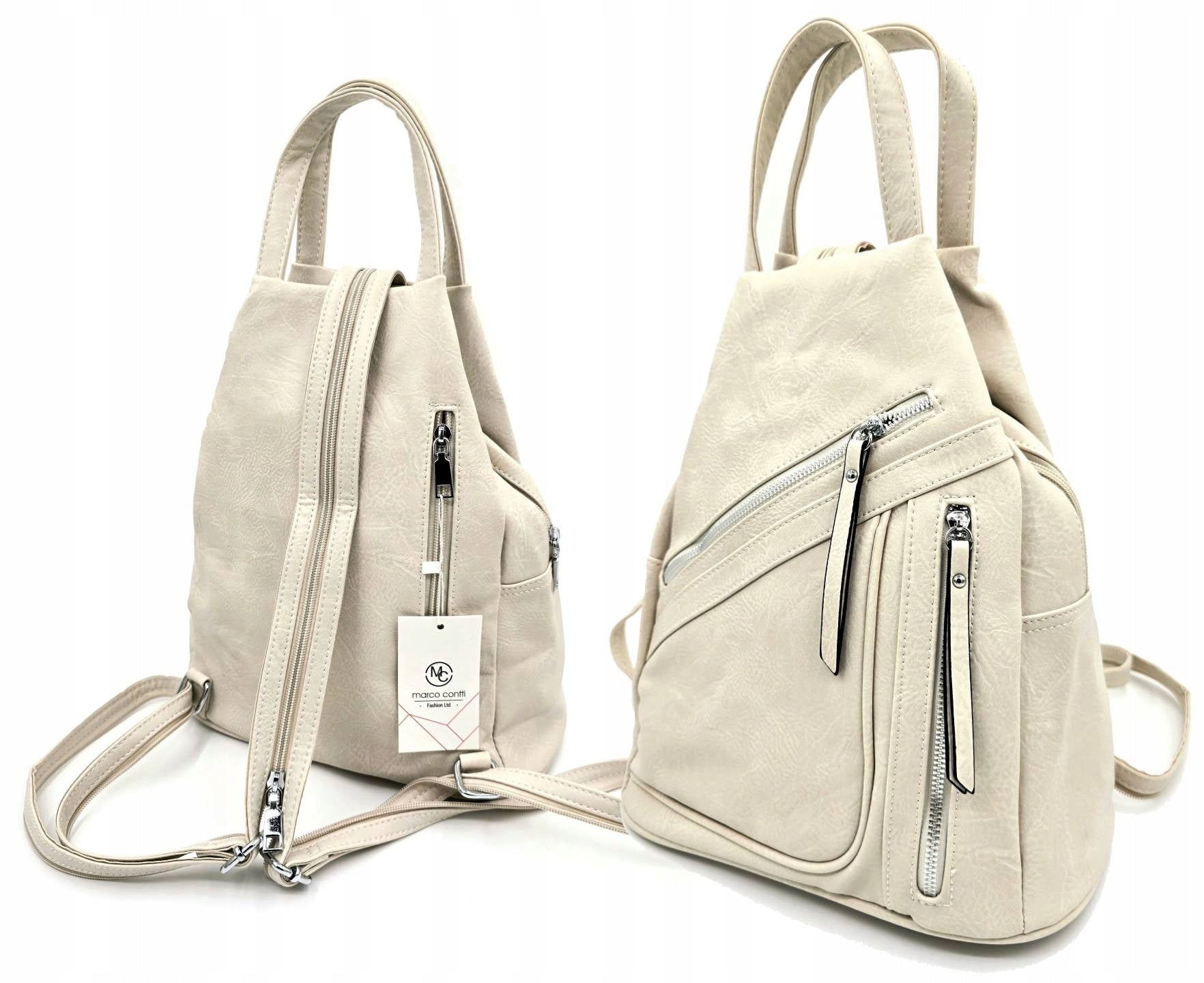 Marco Contti ecru women's backpack – stylish with pockets and zippers