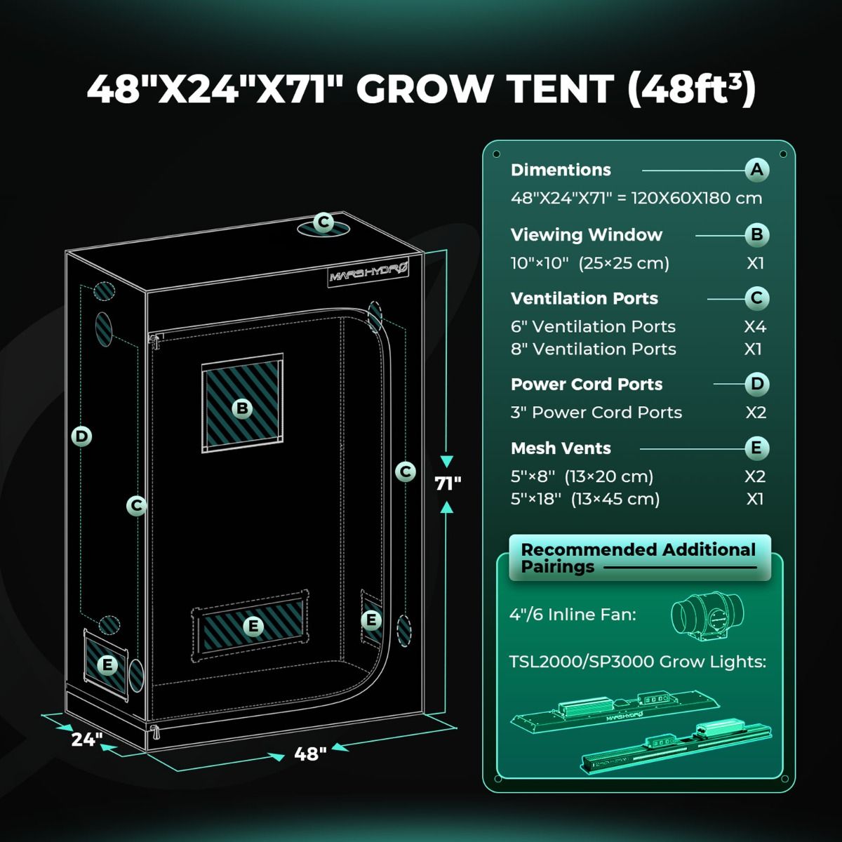 Mars Hydro 120x60x180cm Growbox Grow Kit|TSL 2000 300W LED|6” Clip on Fan Manufacturer no brand
