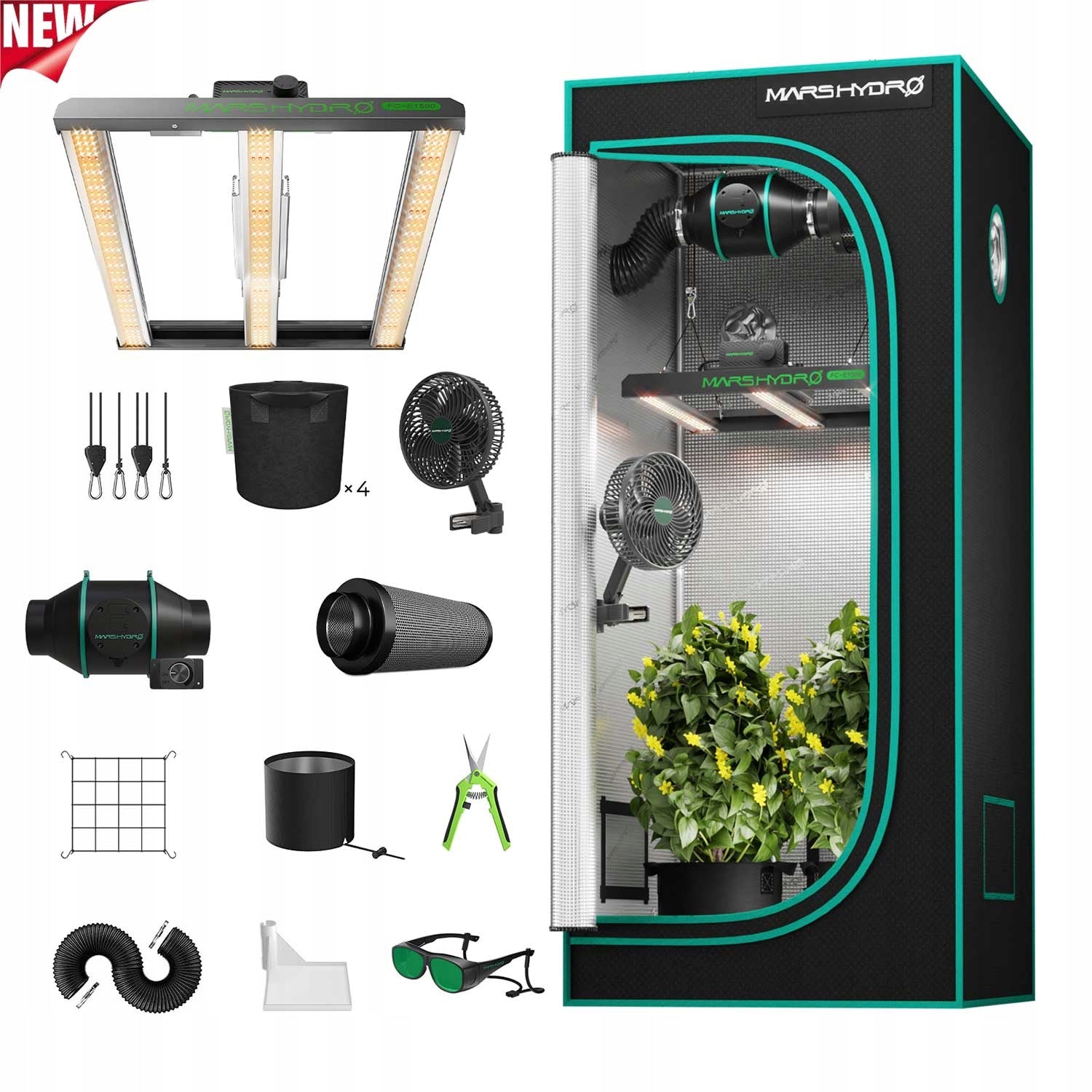 Mars Hydro 80x80x160cm Growbox Grow Kit|FC-E 1500 150W LED|6” Clip on Fan