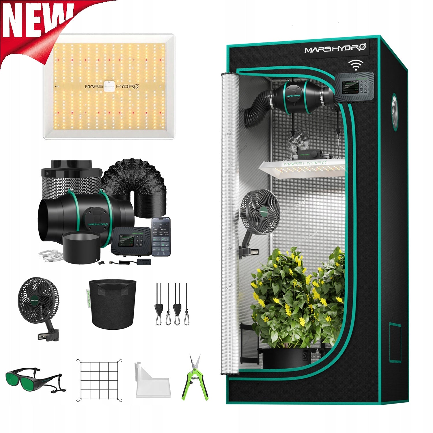 Mars Hydro 80x80x160cm Smart Growbox Grow Kit|TS 1000|6” Clip Fan|APP/Wifi Manufacturer code TS-1000-SET-CP