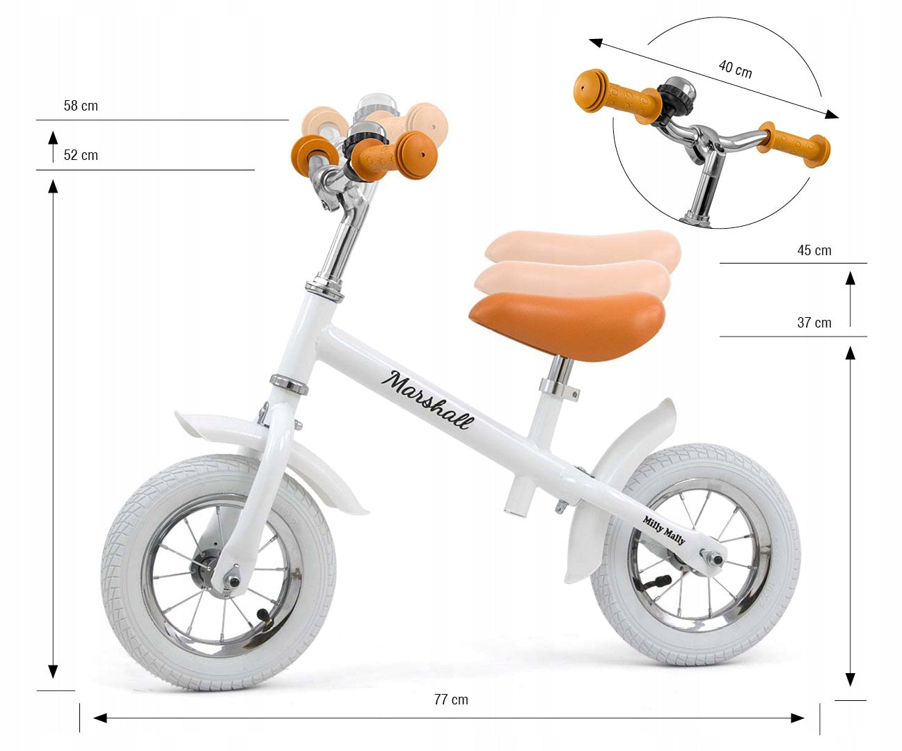 Marshall Air balance bike WHITE Milly Mally Classic Kid's age 2+ years