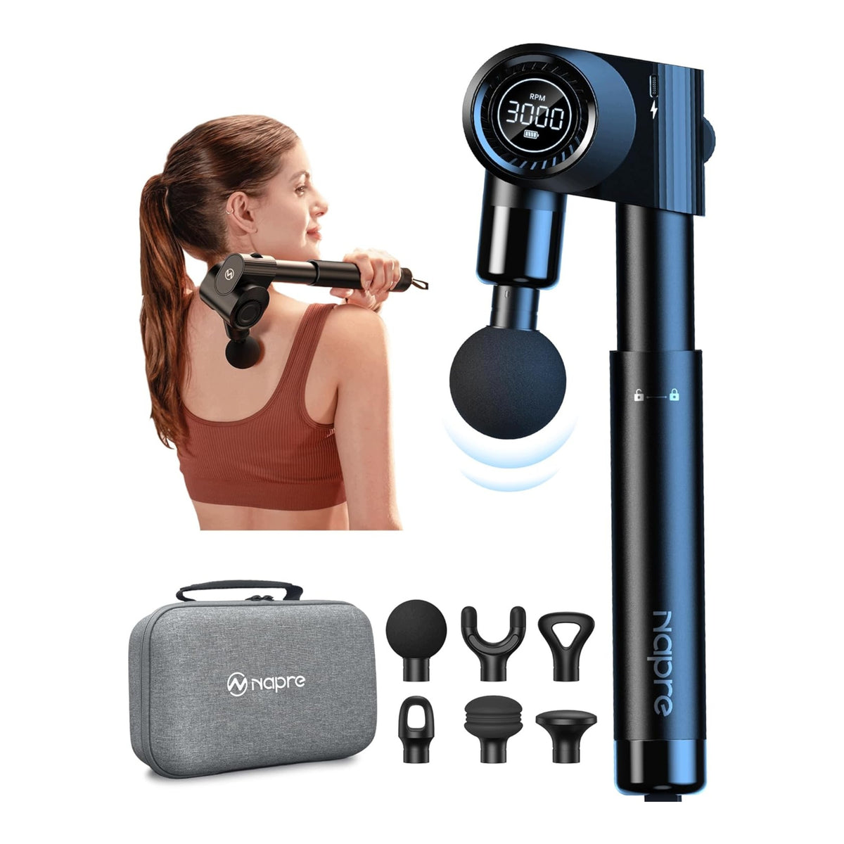 Massage Gun Muscle Massager Foldable Portable 32 Levels With Pouch