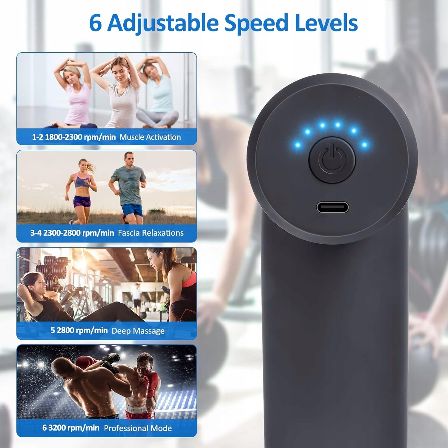 Massage Gun Vibration Massager Mini Massage Gun 4 Heads LED Bag Brand no brand
