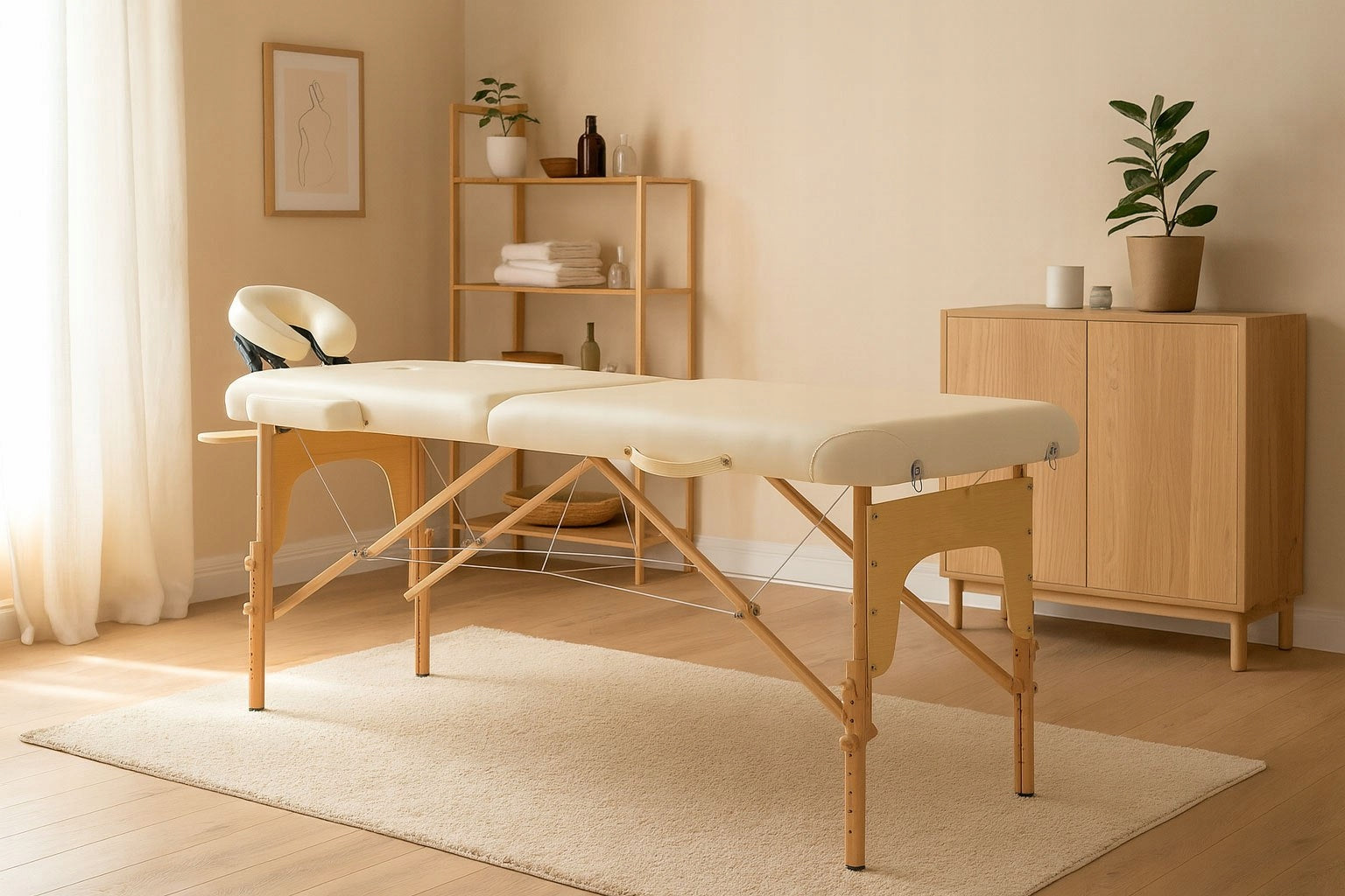 Massage Table Folding Wooden 2 Segment Rehabilitation With Bag White Packaging status original