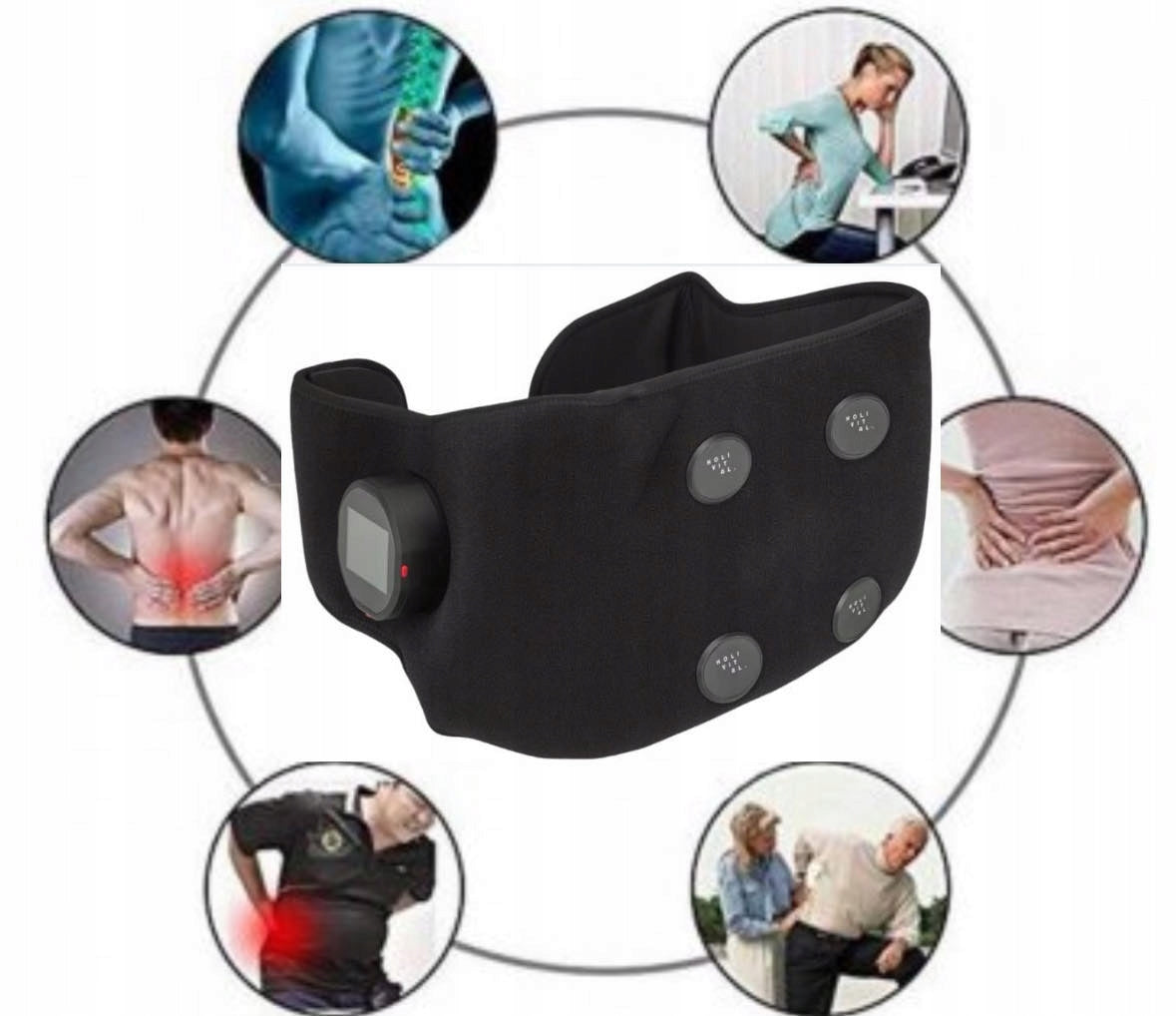 Massage/lumbar belt for back heat, vibration, relaxation, relieves pain