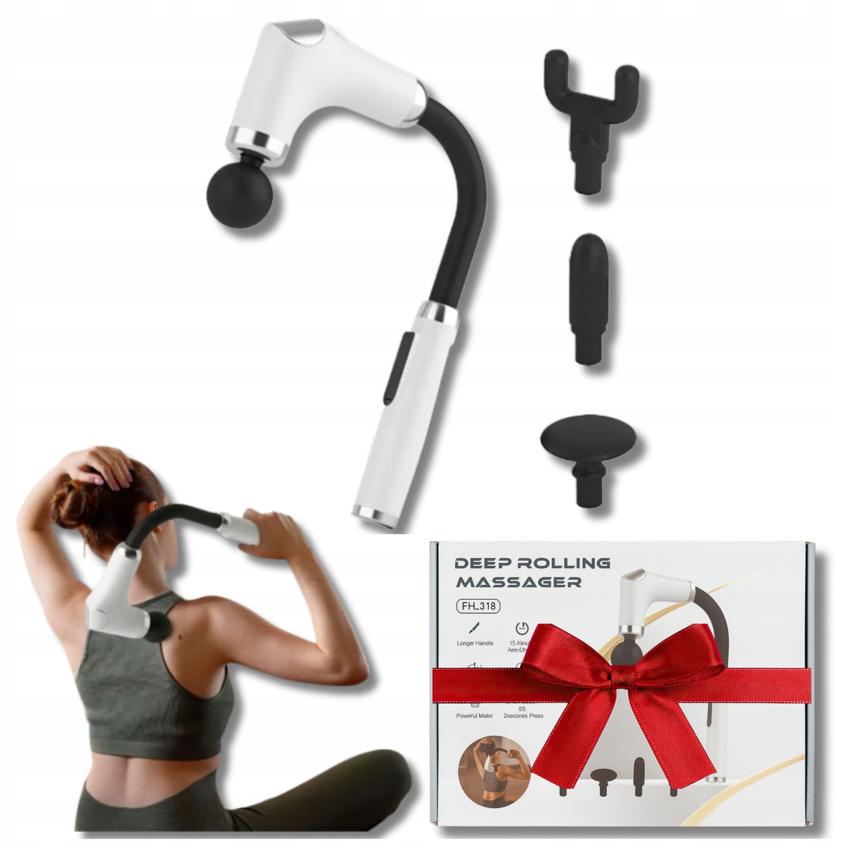Massager With Long Handle For Neck And Back 4 Interchangeable Tips Gift
