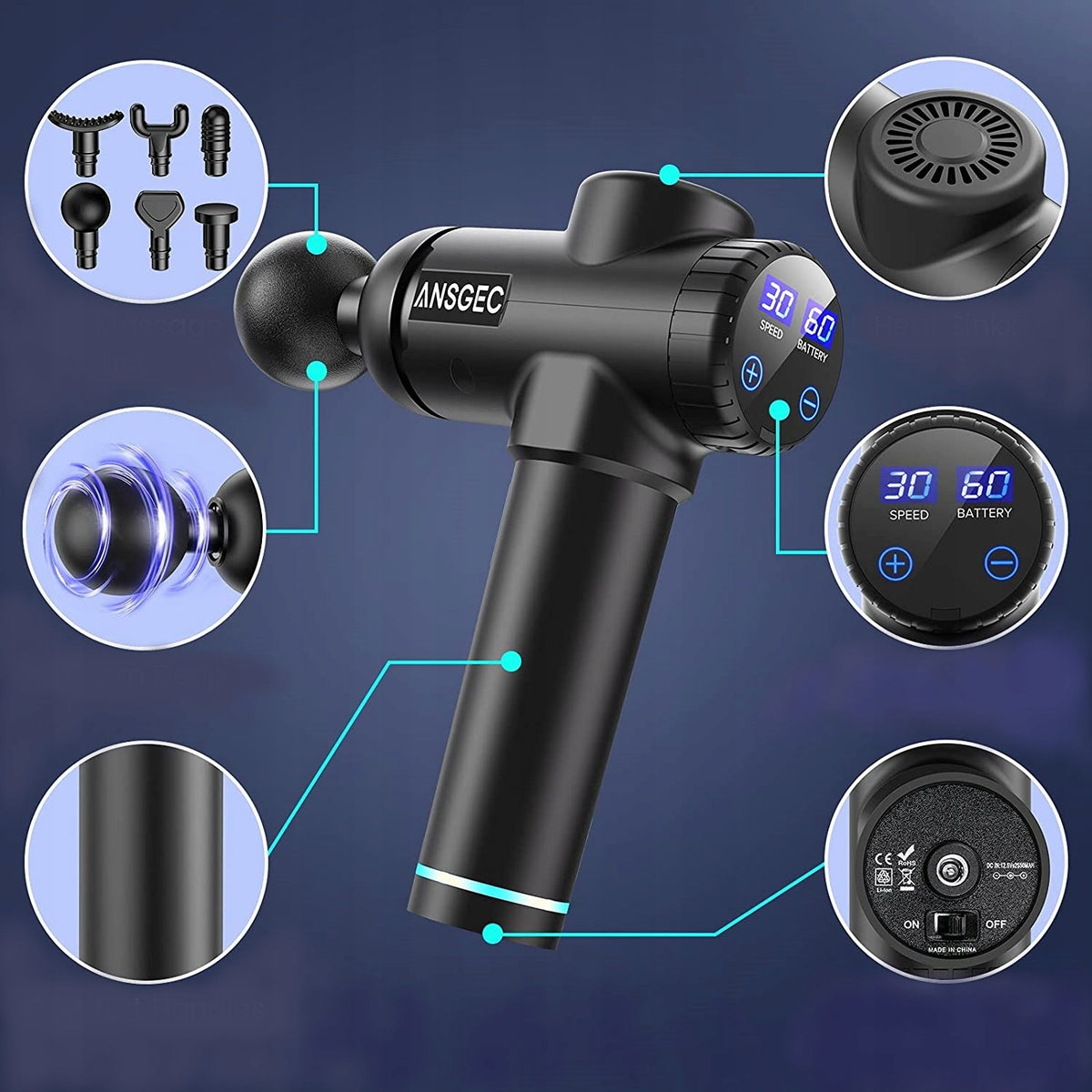 Massager gun MG 3 ANSGEC 6 heads Brand no brand