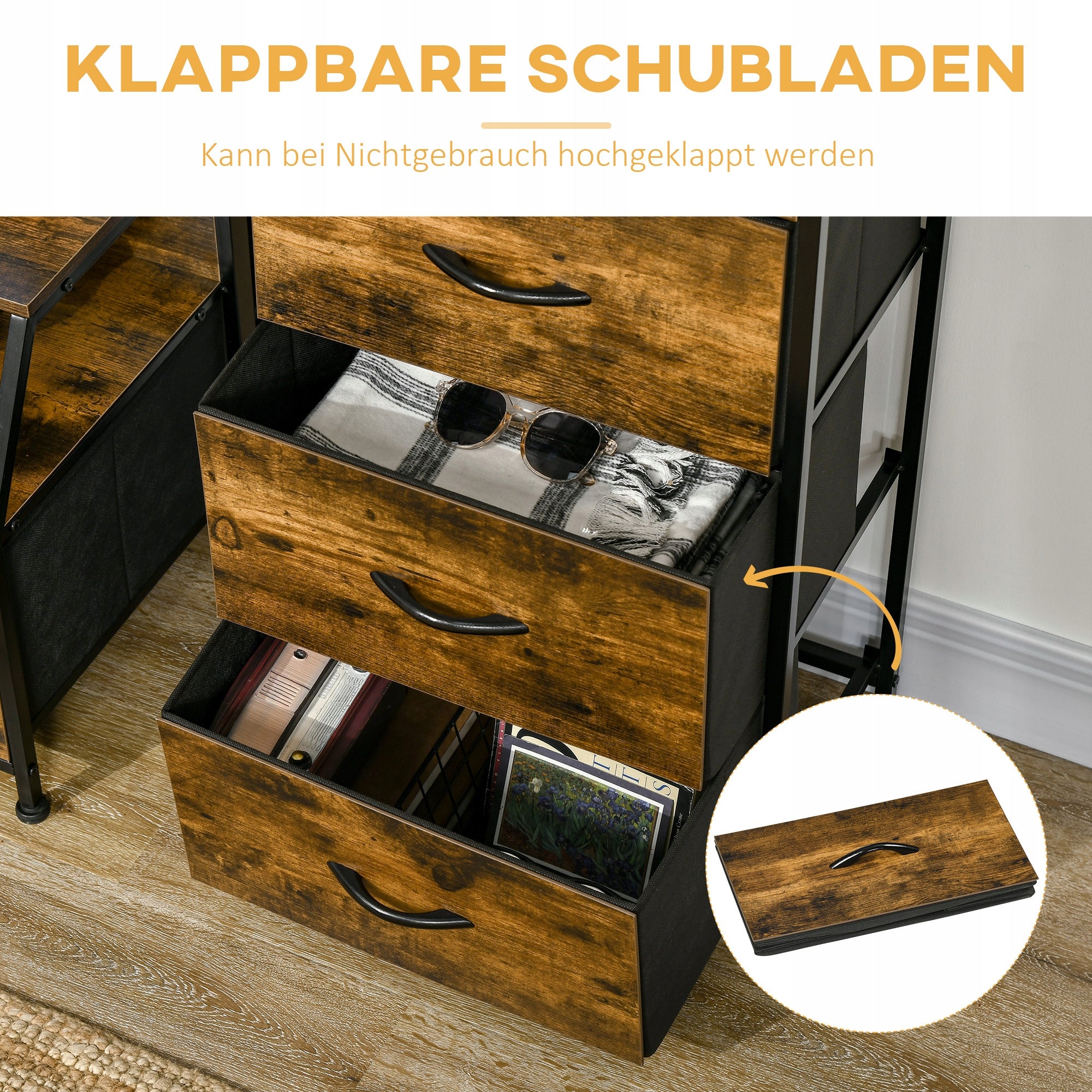 Material chest of drawers with 3 drawers, storage cabinet brown Kind wardrobe organizer