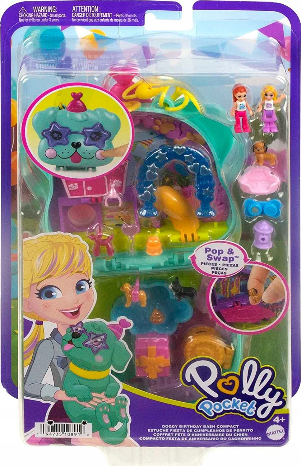 Kompaktiškas žaidimų rinkinys Polly Pocket Doggy Birthday Bash HKV30 Native