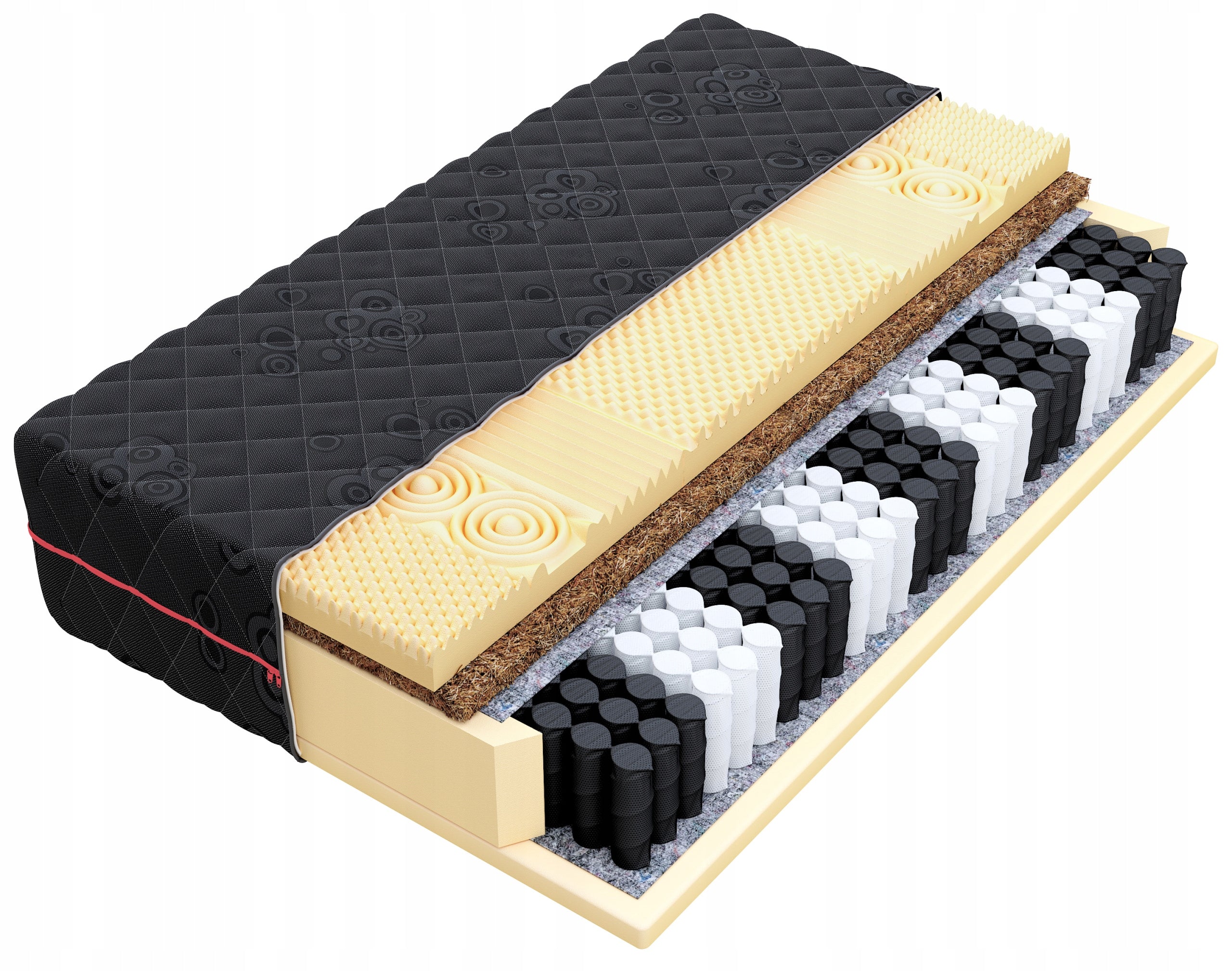 Mattress DARK pocket zones MASSAGING coconut profiled foam 200x200 24cm