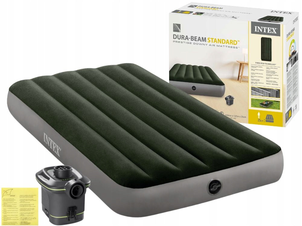 Mattress Inflatable Velour Bed with Battery Pump Single Intex