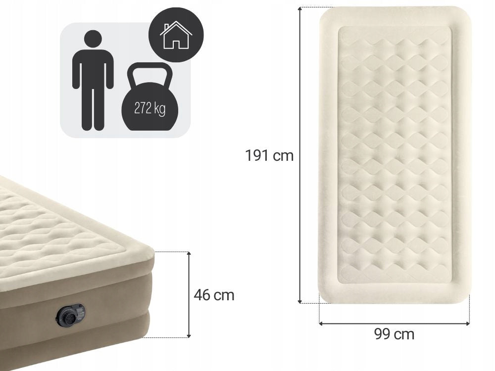 Mattress Inflatable Velour Single Bed with Pump 191x99x46 Intex 64426 Packaging status original