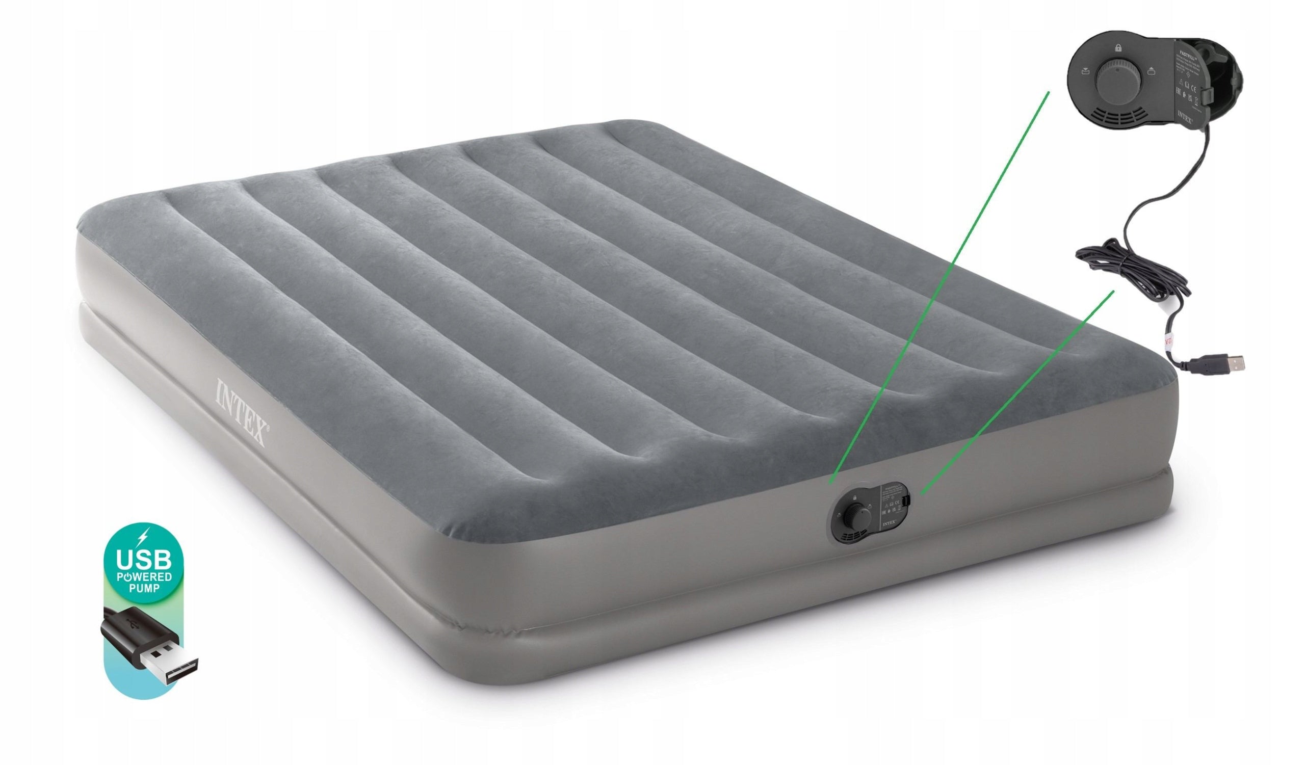 Mattress with pump USB 152 x 203 x 30cm 64114 Intex