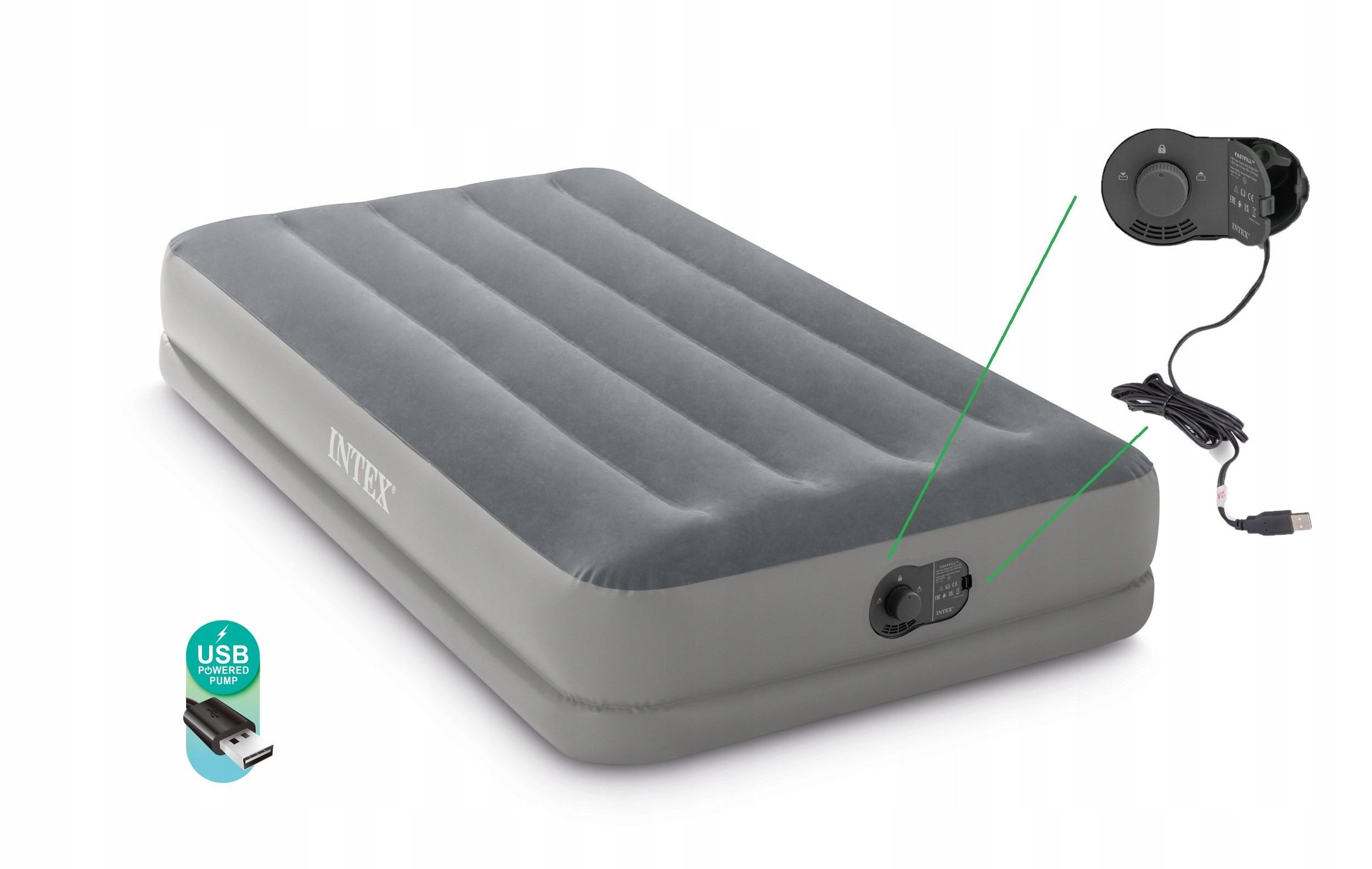 Mattress with pump USB 99x191x30cm 64112 Intex