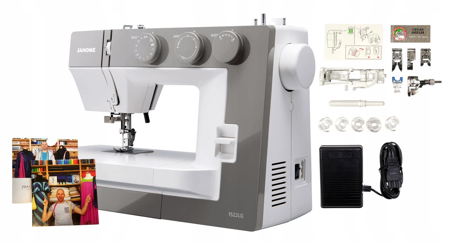 Mechanical sewing machine Janome 1522 LG light grey + sewing courses