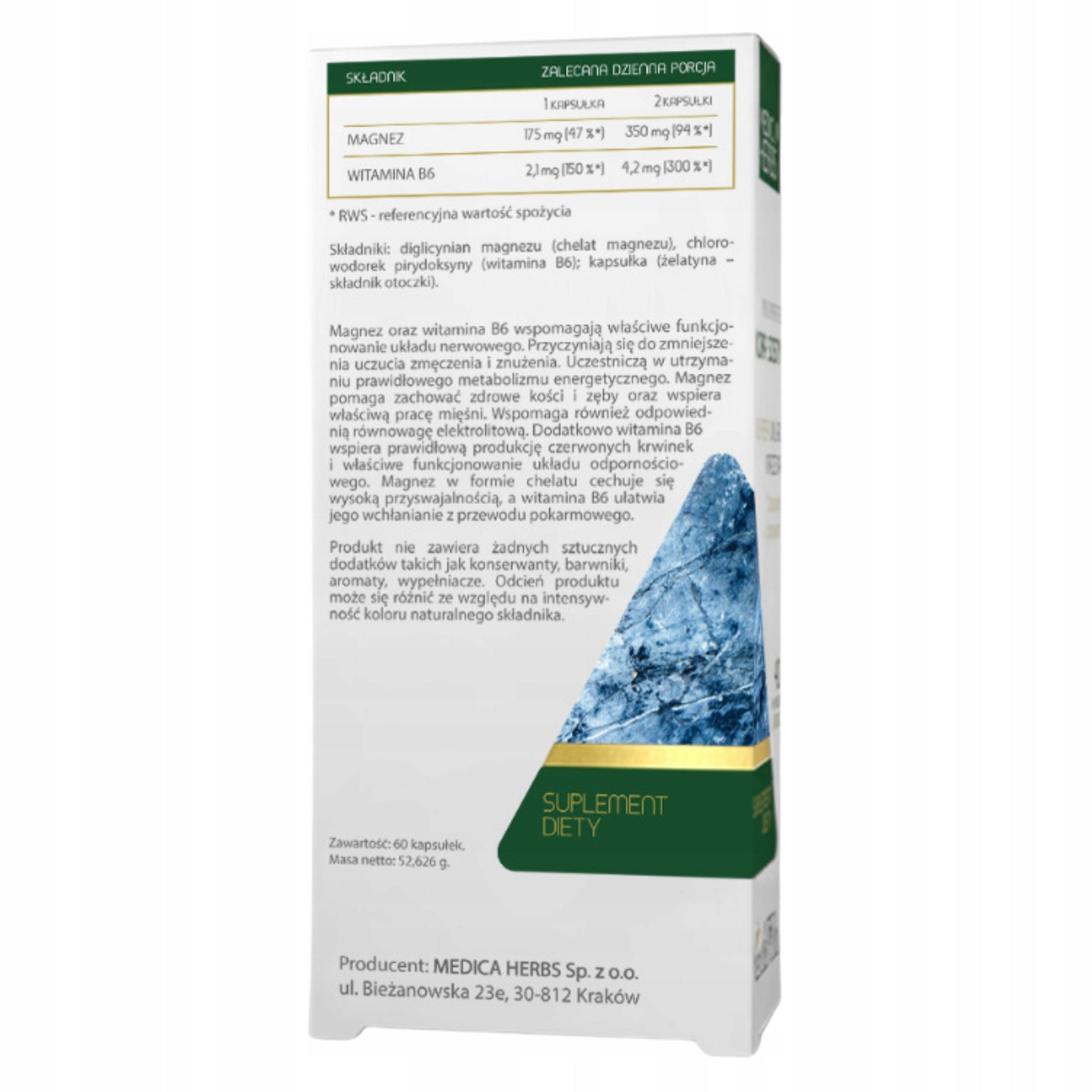 Medica Herbs Magnesium Chelate + Vitamin B6 - 60 capsules for healthy bones Brand Medica Herbs