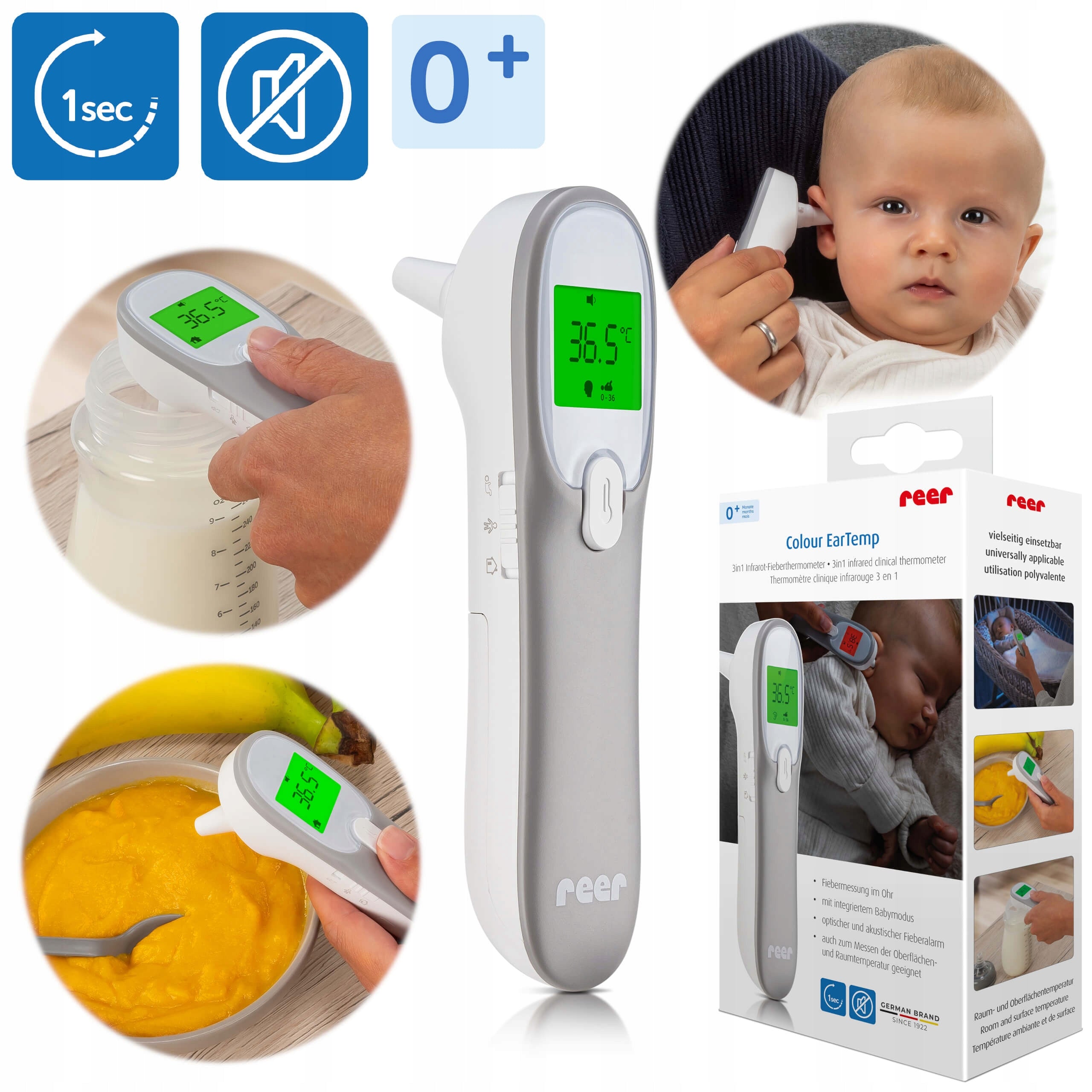 Medical Infrared Electronic Thermometer 3in1 1sec Colour EarTemp REER