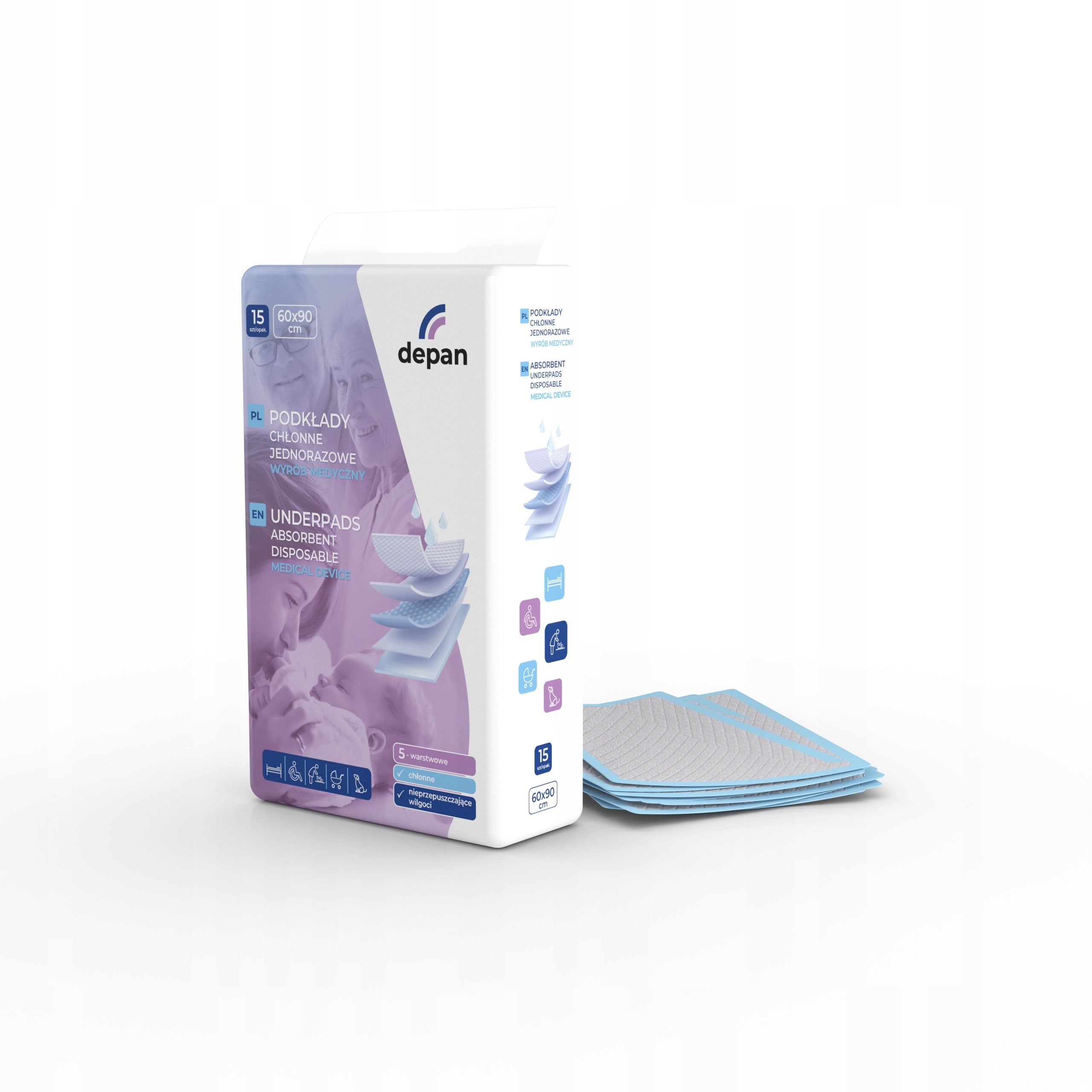 Medical foundations, absorbent for changing Depan 60 cm x 90 cm 15 pcs.