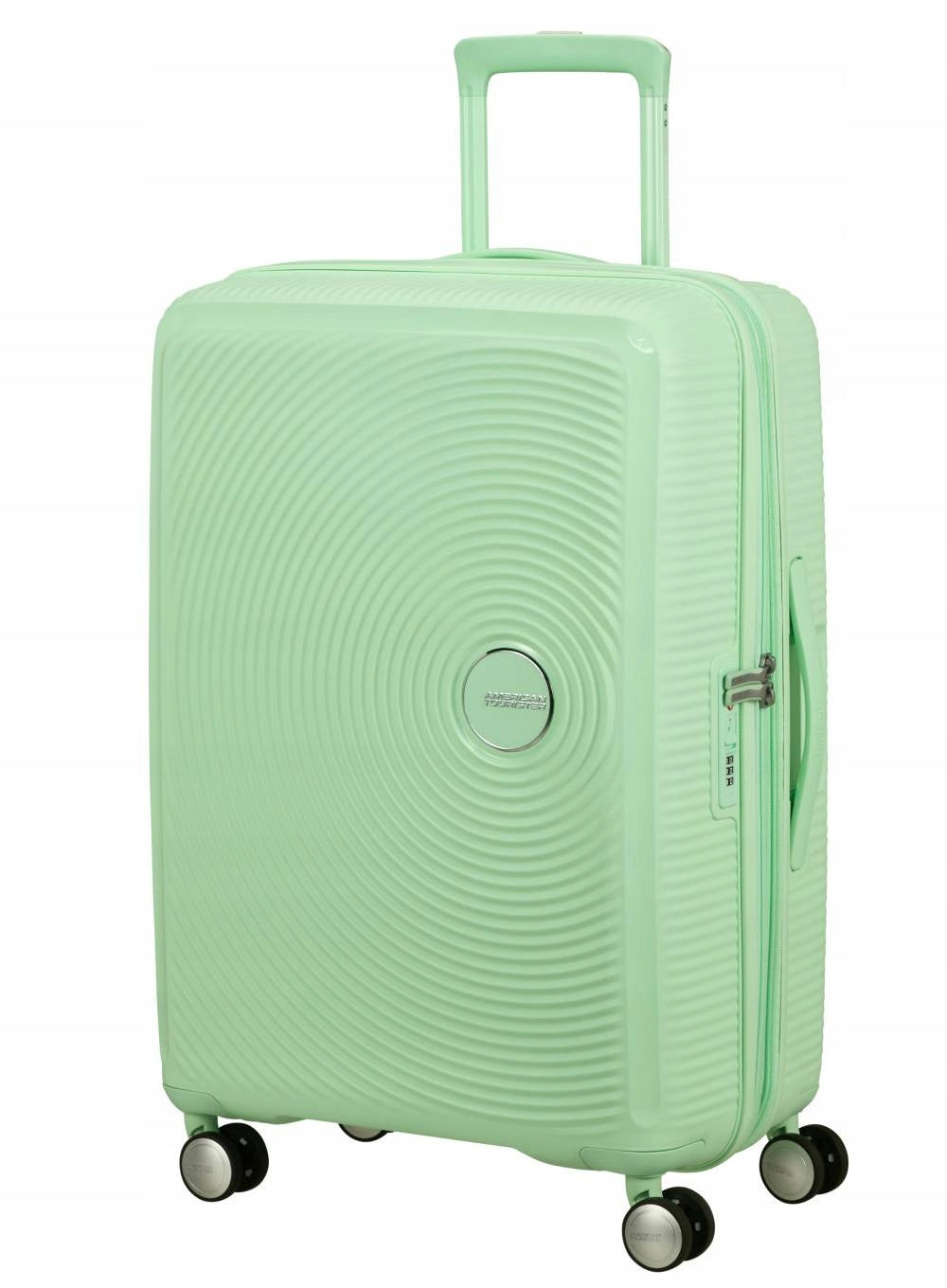 Medium suitcase American Tourister Soundbox EXP - pastel green Depth (shorter edge) 32 cm
