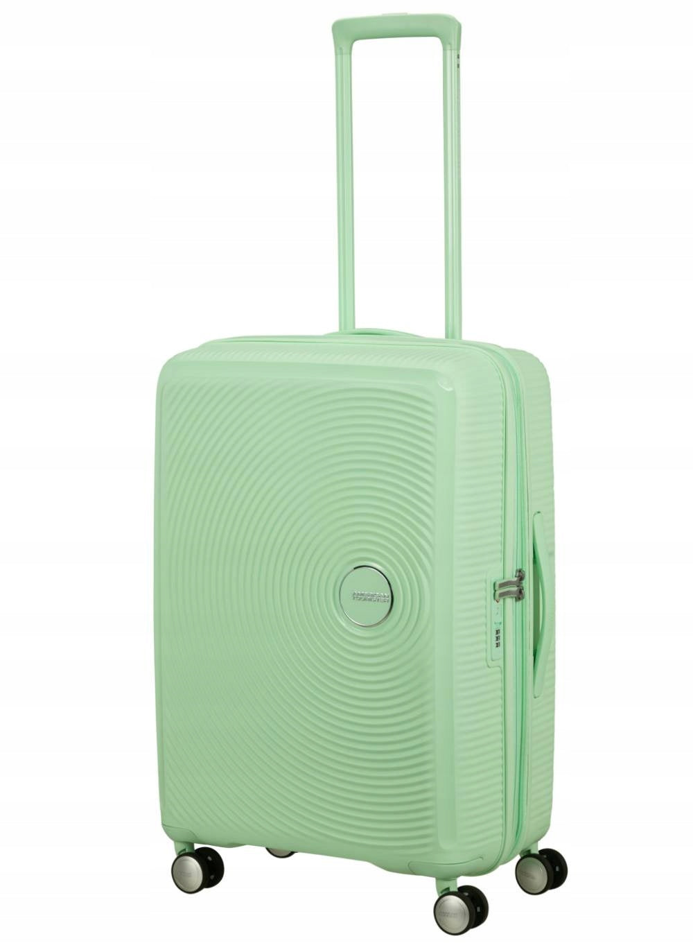 Medium suitcase American Tourister Soundbox EXP - pastel green Packaging status original