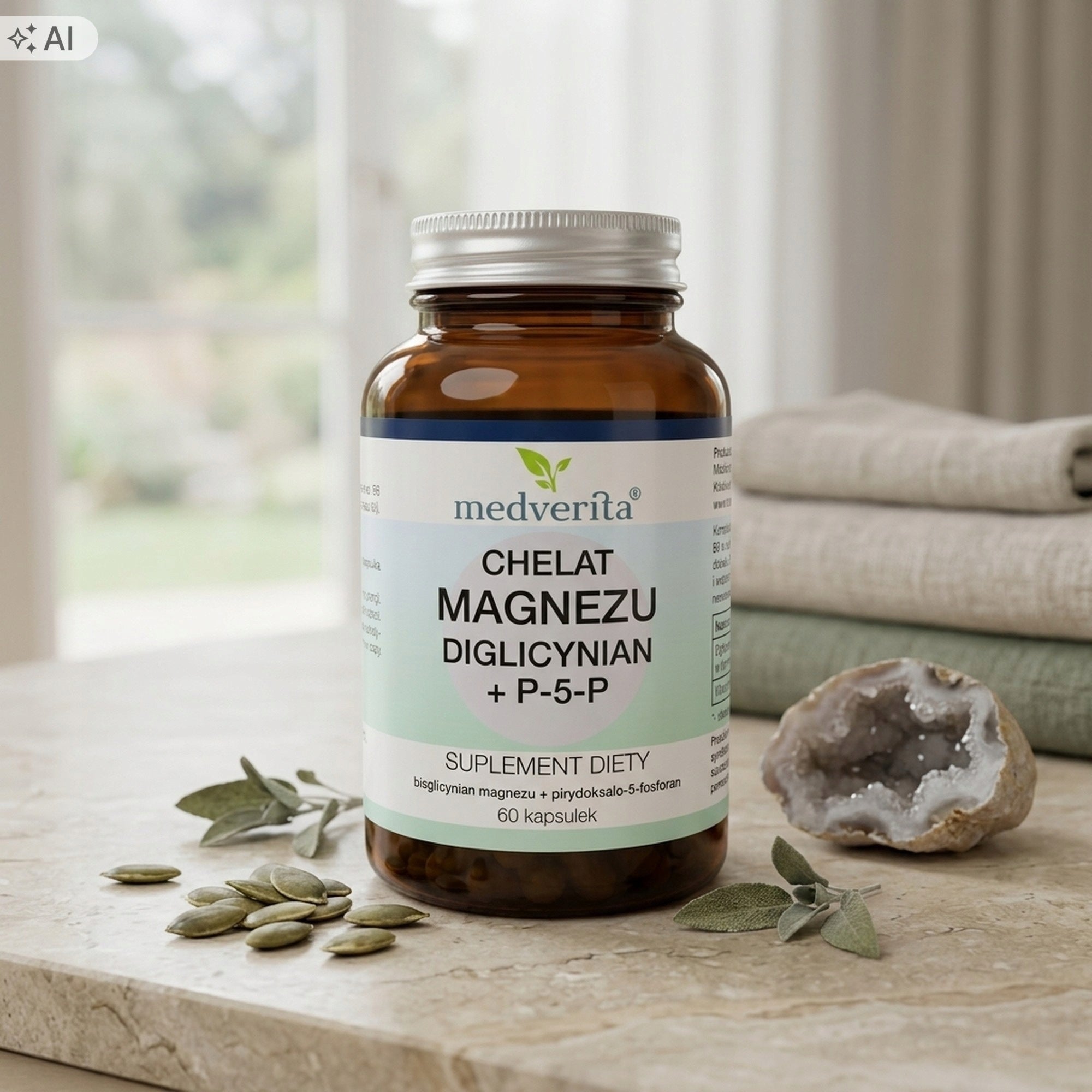 Medverita Magnesium Diglycinate P-5-P 360mg 60 capsules Sleep Improvement Packaging status original