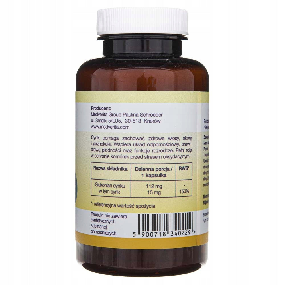 Medverita Zinc Organic Gluconate 15 mg Resistance Metabolism 180 capsules Name other