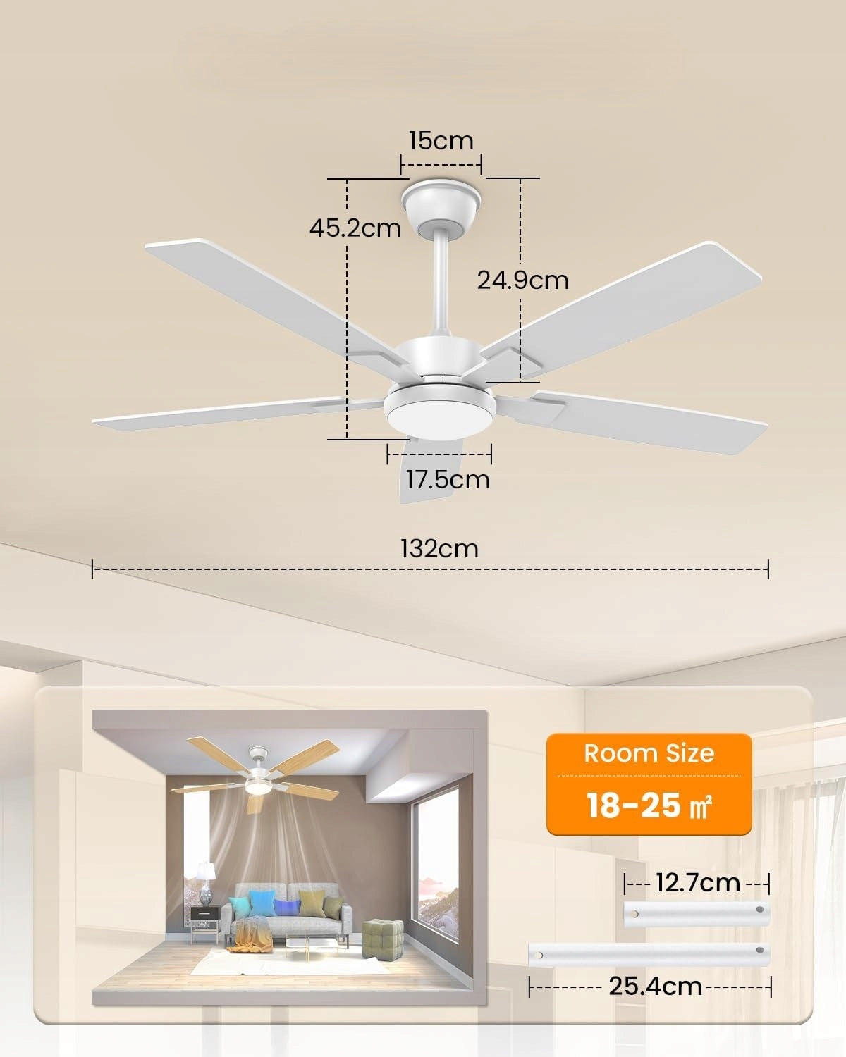 Mefine LED Ceiling Lamp 132cm Remote Control M2705 Fan type ceiling