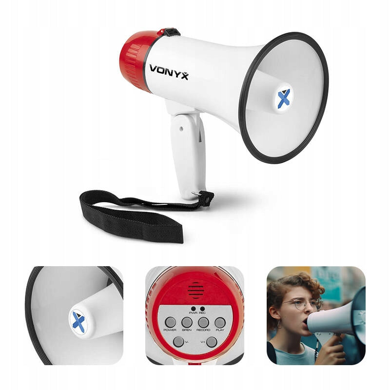Megaphone 18W Vonyx REC Battery Operated Stadium Megaphone Talking Tube Manufacturer code 952.002