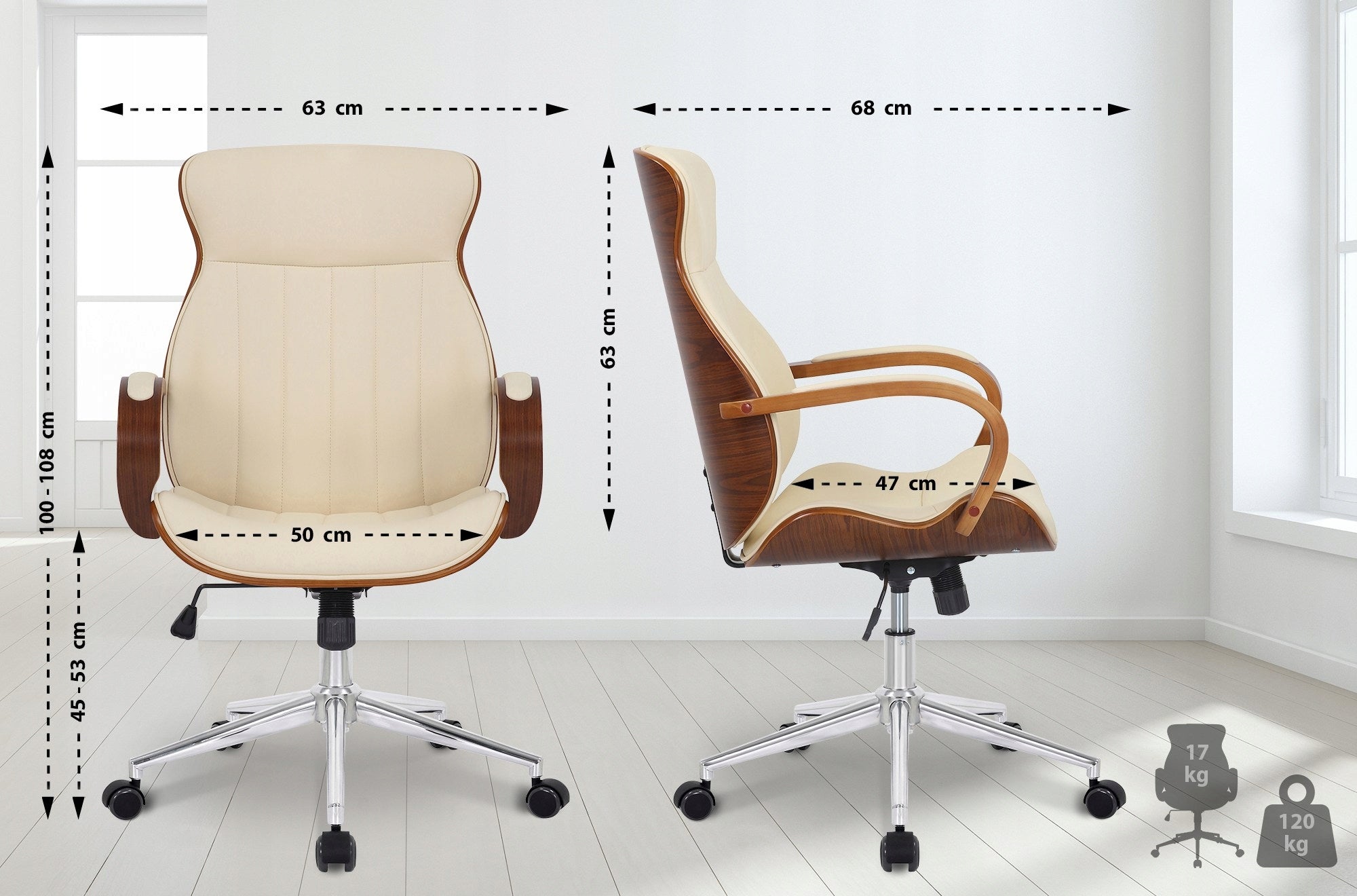 Melilla Faux Leather Office Chair, Walnut/cream Packaging status original