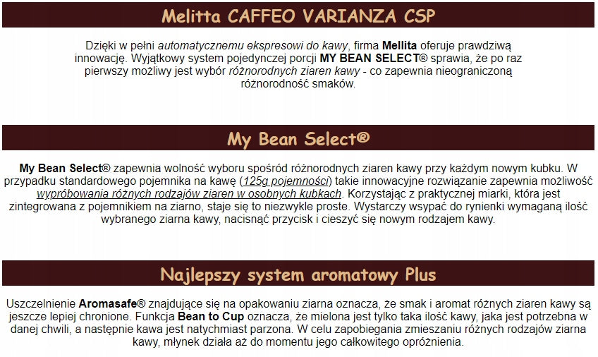 Melitta CAFFEO VARIANZA CSP stainless steel EAN (GTIN) 4006508210268