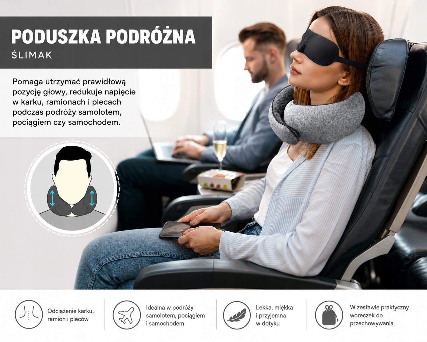 Memory Foam Snail Travel Pillow + Mask + Plugs|Airplane Pillow Packaging status original
