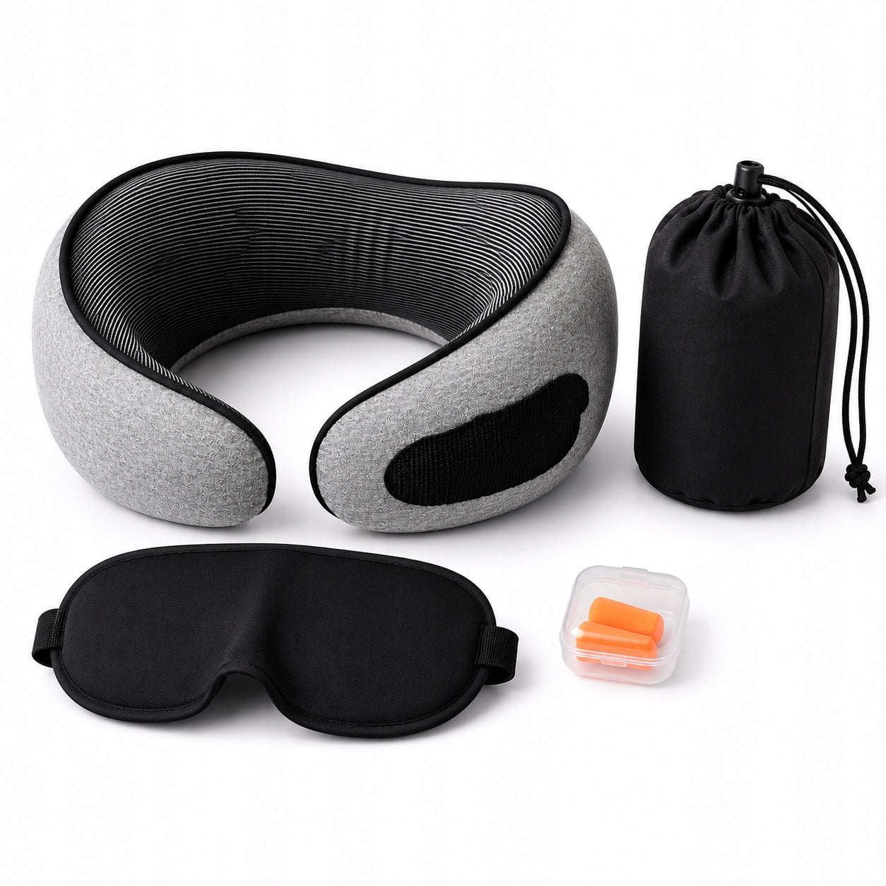 Memory Foam Snail Travel Pillow + Mask + Plugs|Airplane Pillow