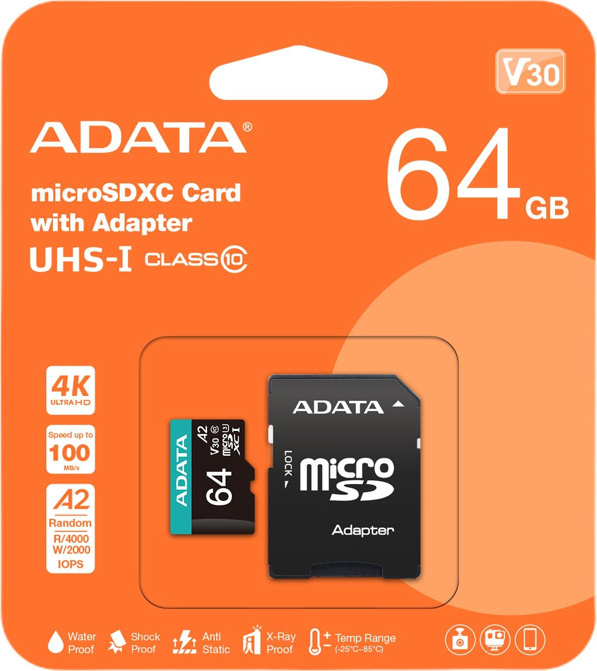 Memory card microSD 64 GB Adata Premier Pro A2 V30 U3 C10 R100 W80