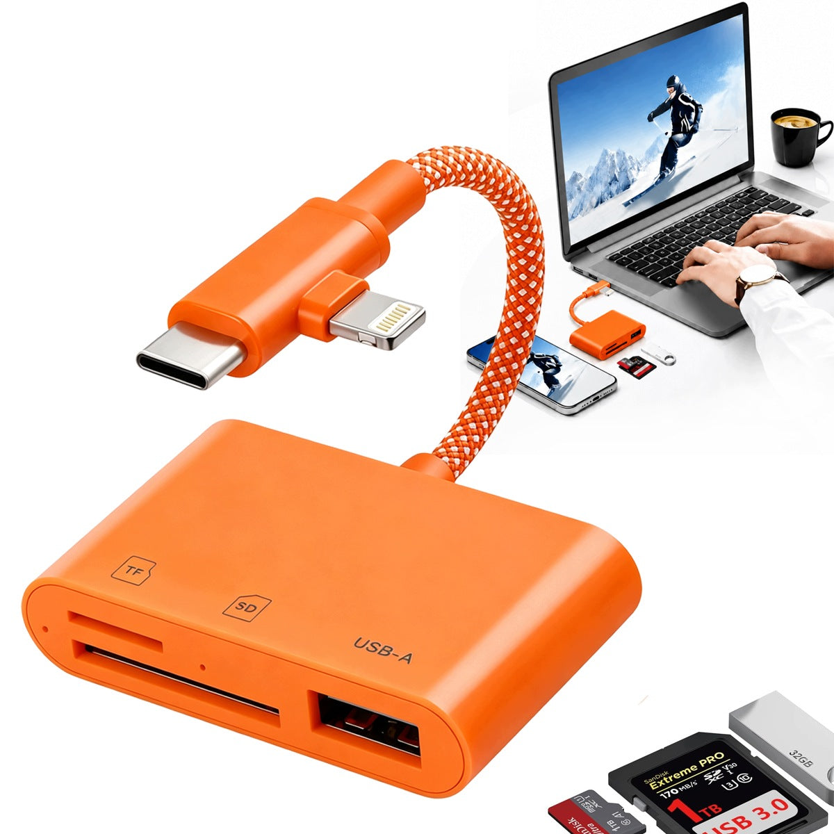 Memory card reader adapter for 1TB SD microSD TF to MacBook/iPad/Android