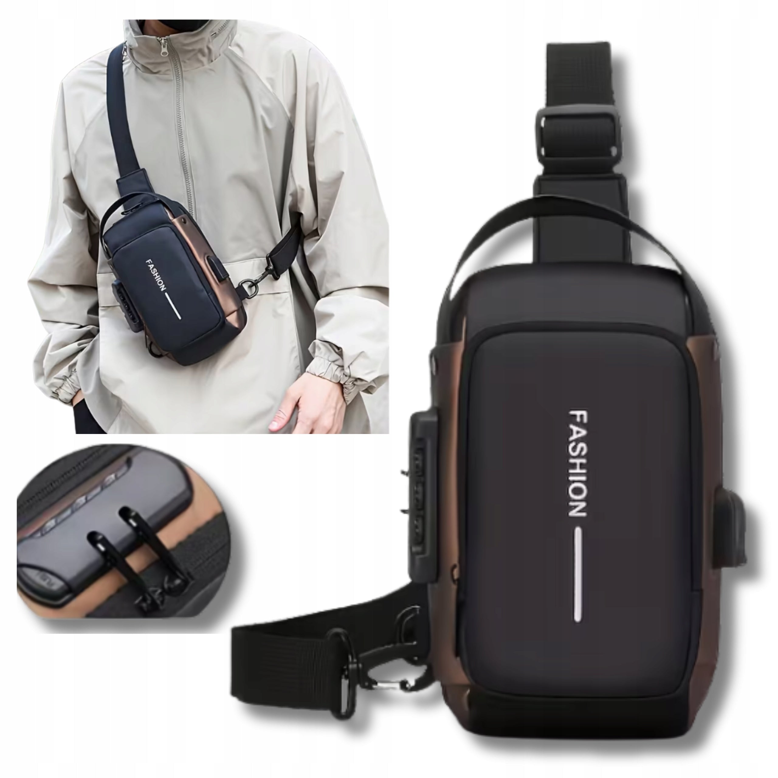 Men's Anti-Theft Bag Waterproof Bum Bag Sachet On Frame USB Port