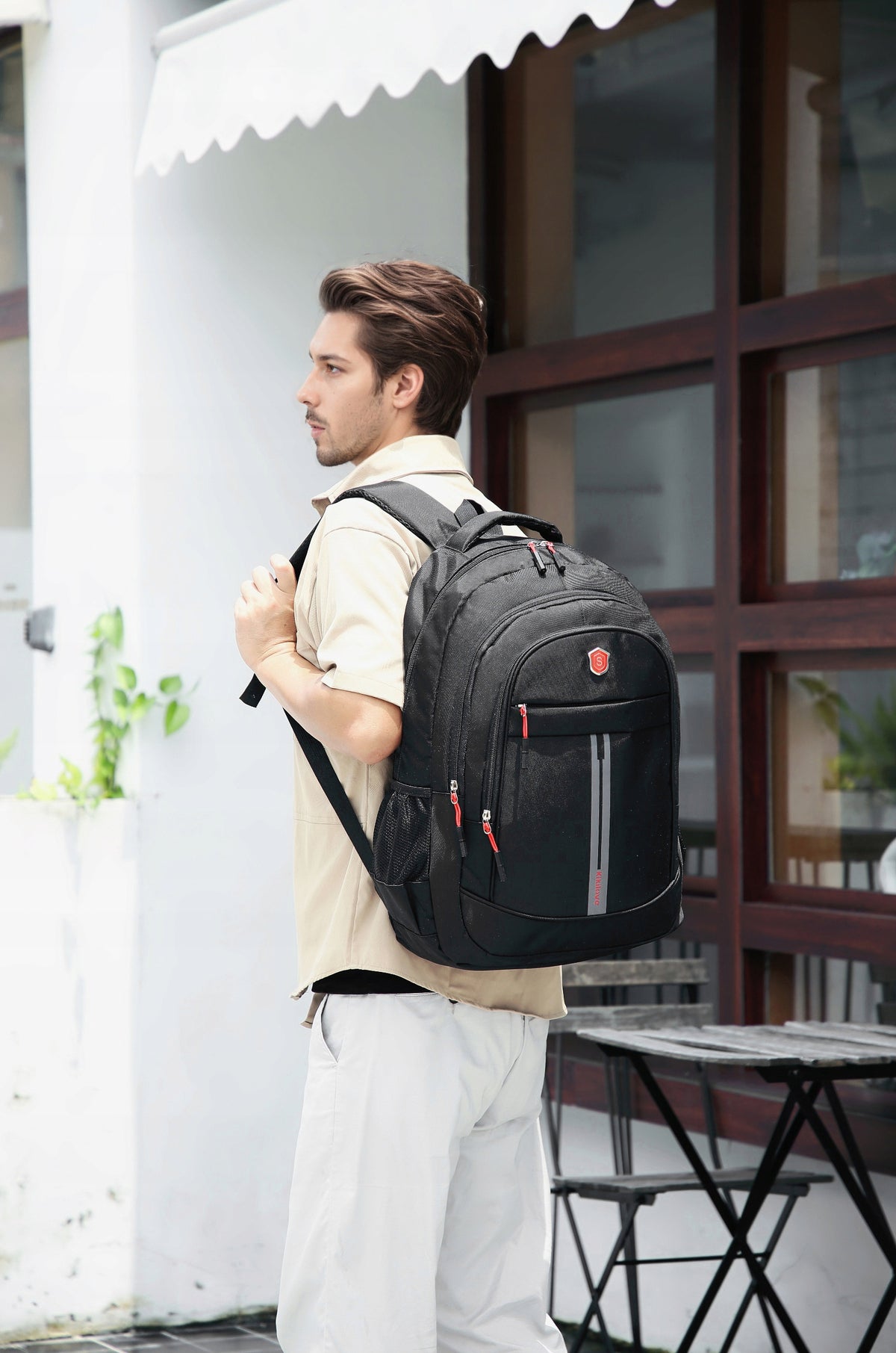 Men's Backpack, Laptop Backpack, Student Schoolbag, Black Brand Kikilove