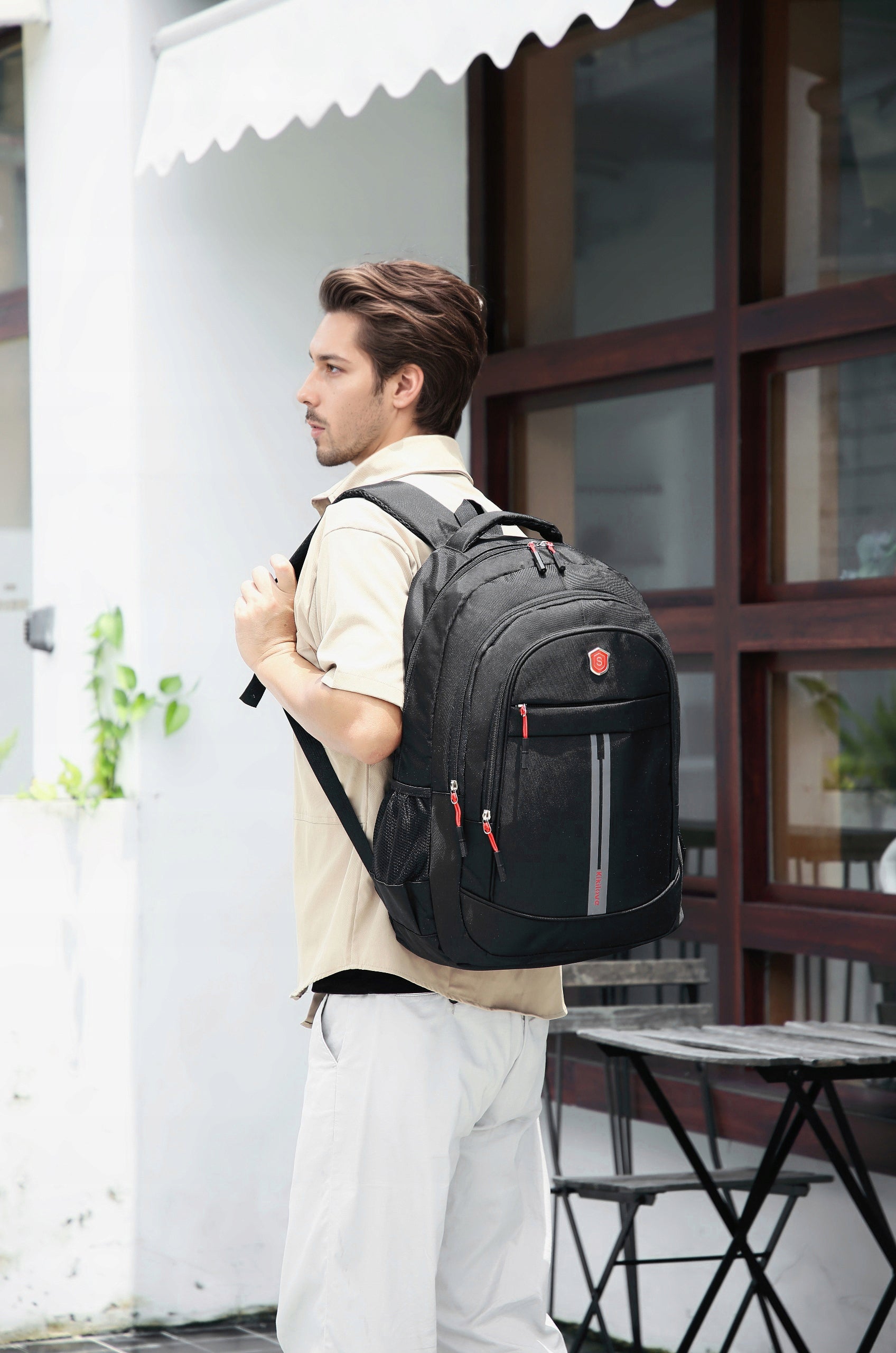 Men's Backpack, Laptop Backpack, Student Schoolbag, Black Brand Kikilove
