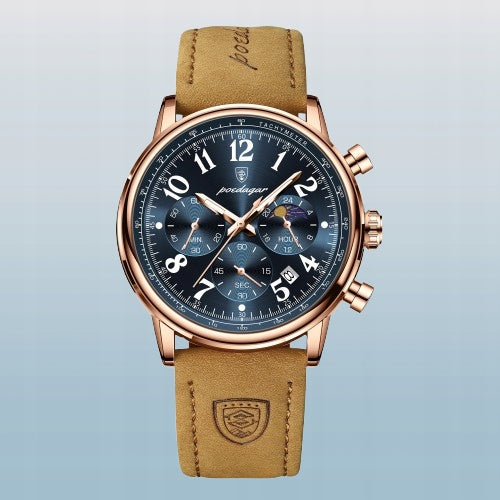 Men's Elegant Watch POEDAGAR Chronograph Box Day/Night Indicator Packaging status original